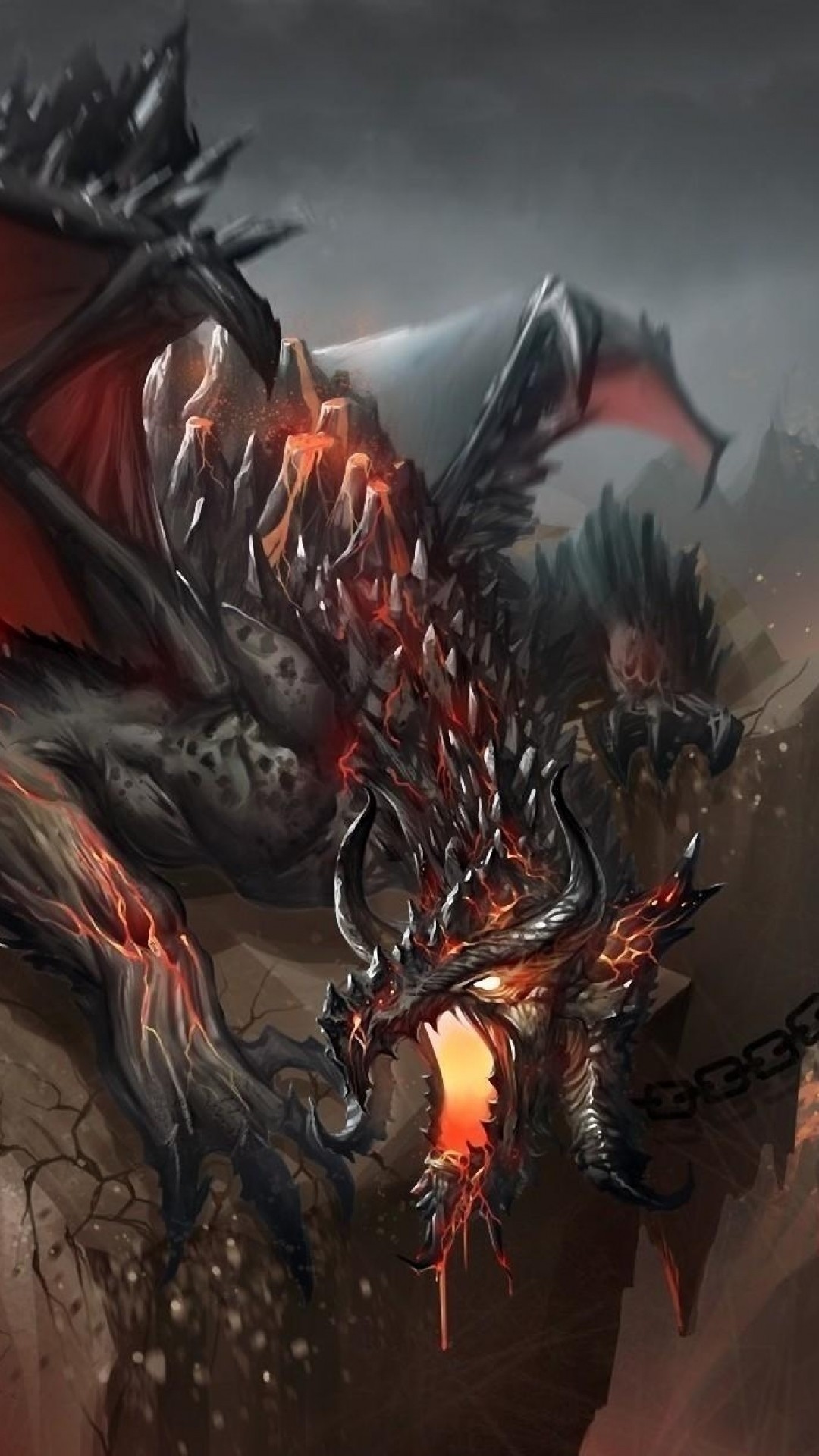 1080x1920 Preview wallpaper dragon, jaws, chains, stone, shatter 