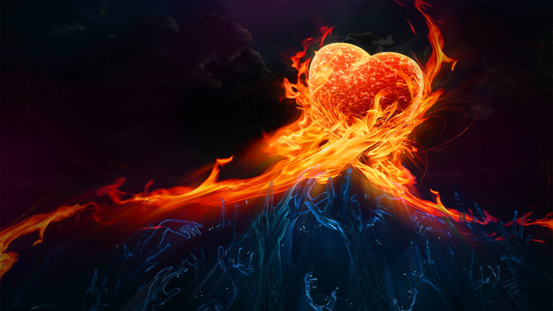 1920x1080 Icy hands reaching for the flaming heart Wallpaper