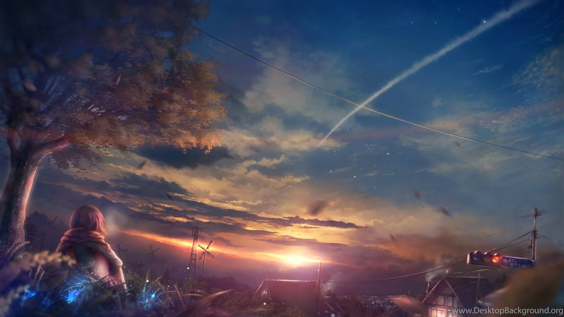 1920x1080 Beautiful Scenery Anime Girl At Sunset Wallpapers