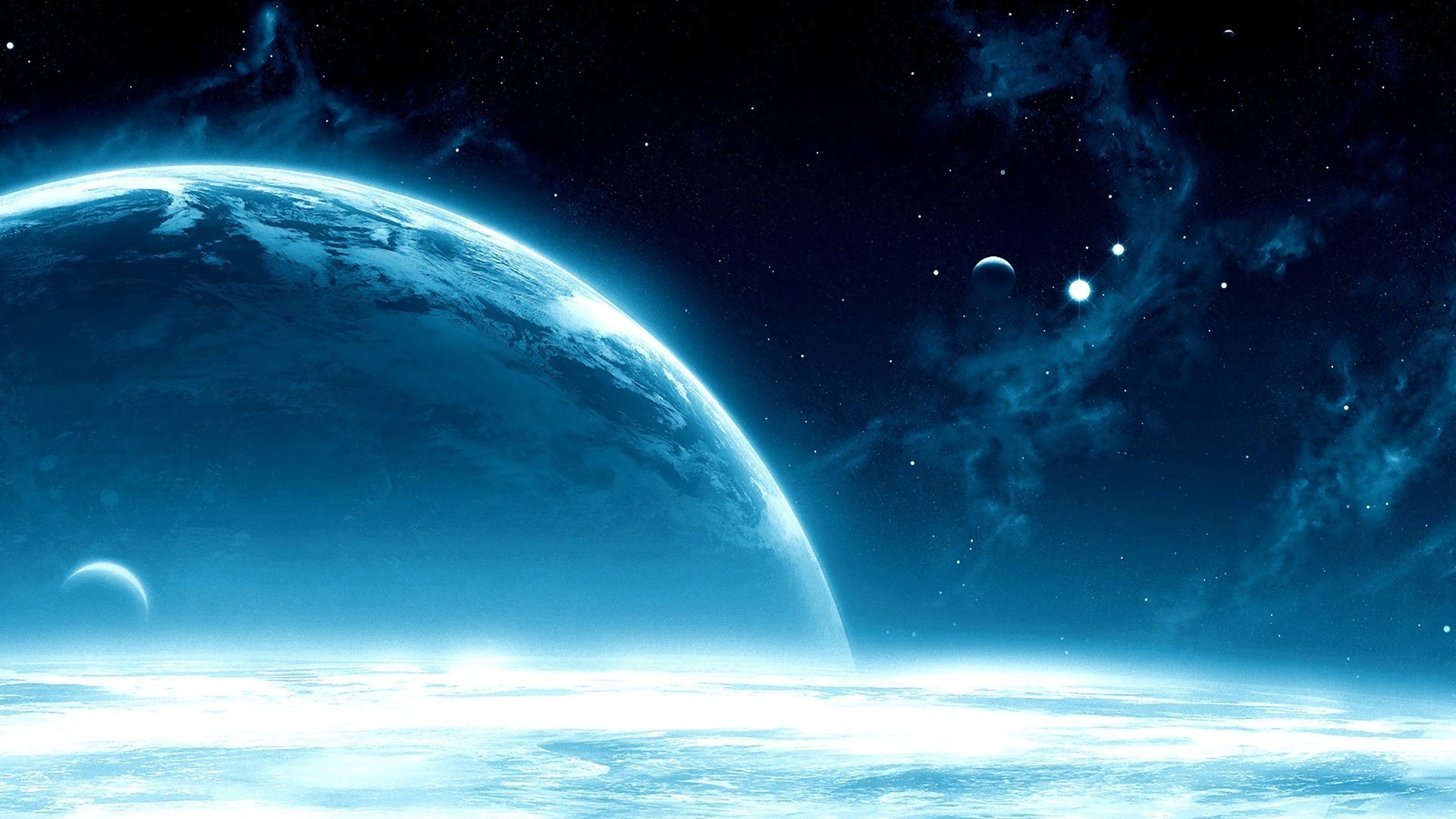 1920x1080 Blue clouds planets gravity wallpaper