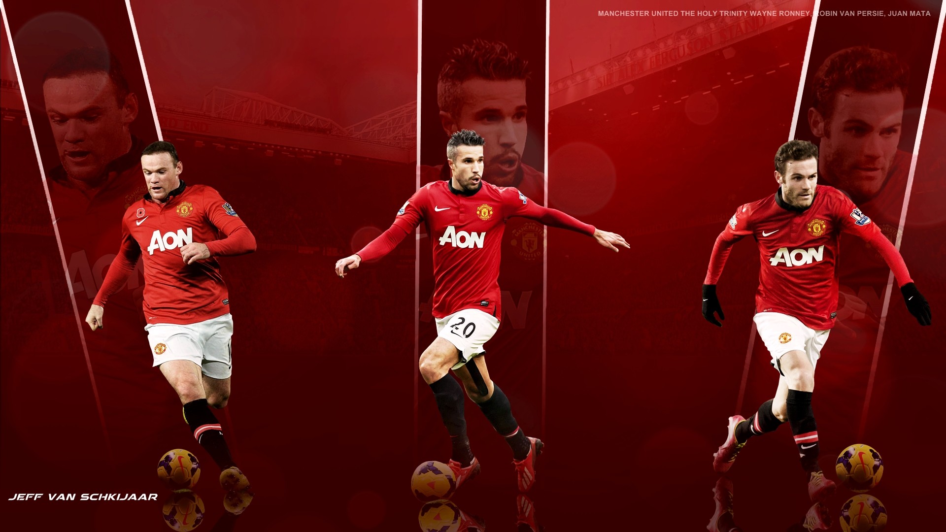 1920x1080 Manchester United Rooney / RVP / Mata Wallpaper HD 2014 #1