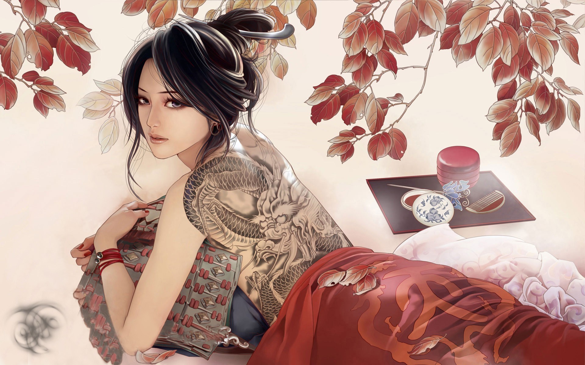 1920x1200 women, Asian, Tattoo, Looking Back, Purple Eyes Wallpapers HD / Desktop and  Mobile Backgrounds