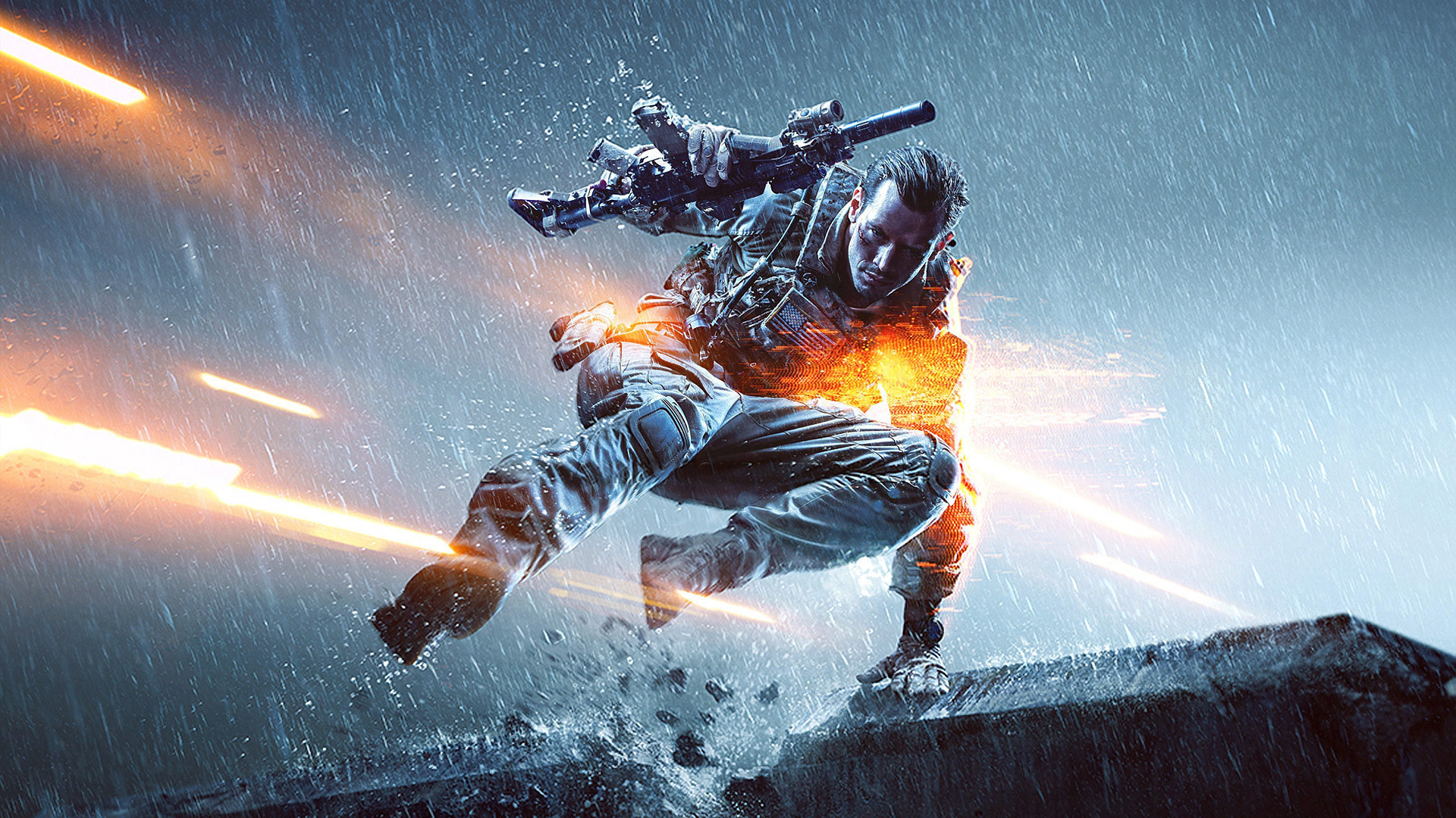 1920x1080 Preview wallpaper battlefield 4, bf4, soldiers, weapons, gun, automatic,  rain
