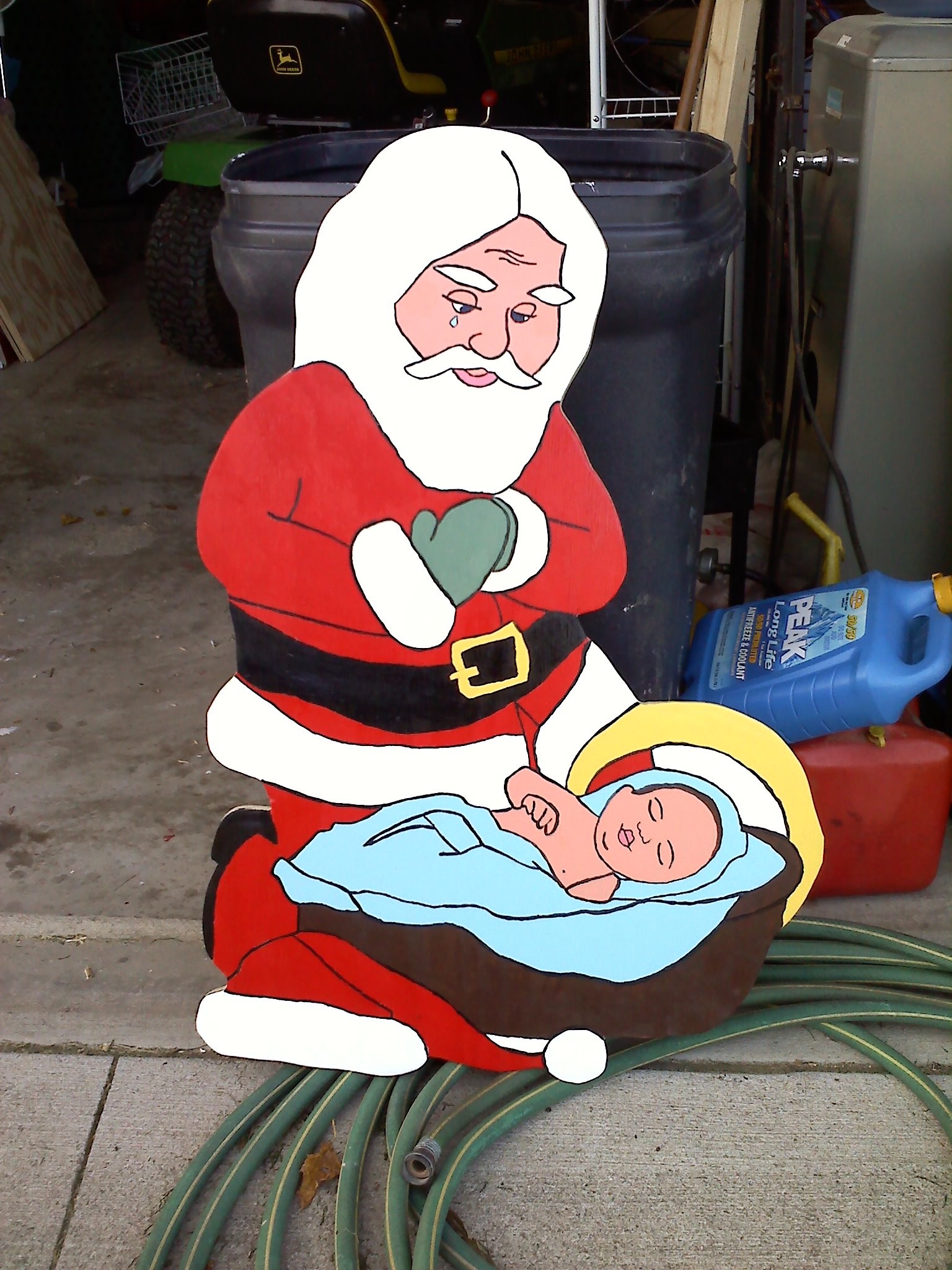 1536x2048 Santa bowing down to Baby Jesus yard art. I made several of these this year