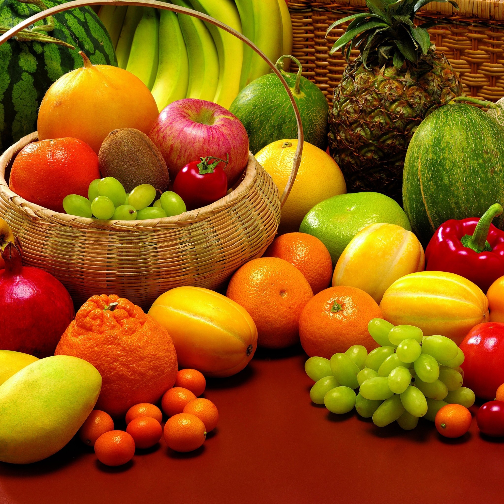 2048x2048 Preview wallpaper fruit, allsorts, pineapple, melon, grapes, orange,  tangerine,