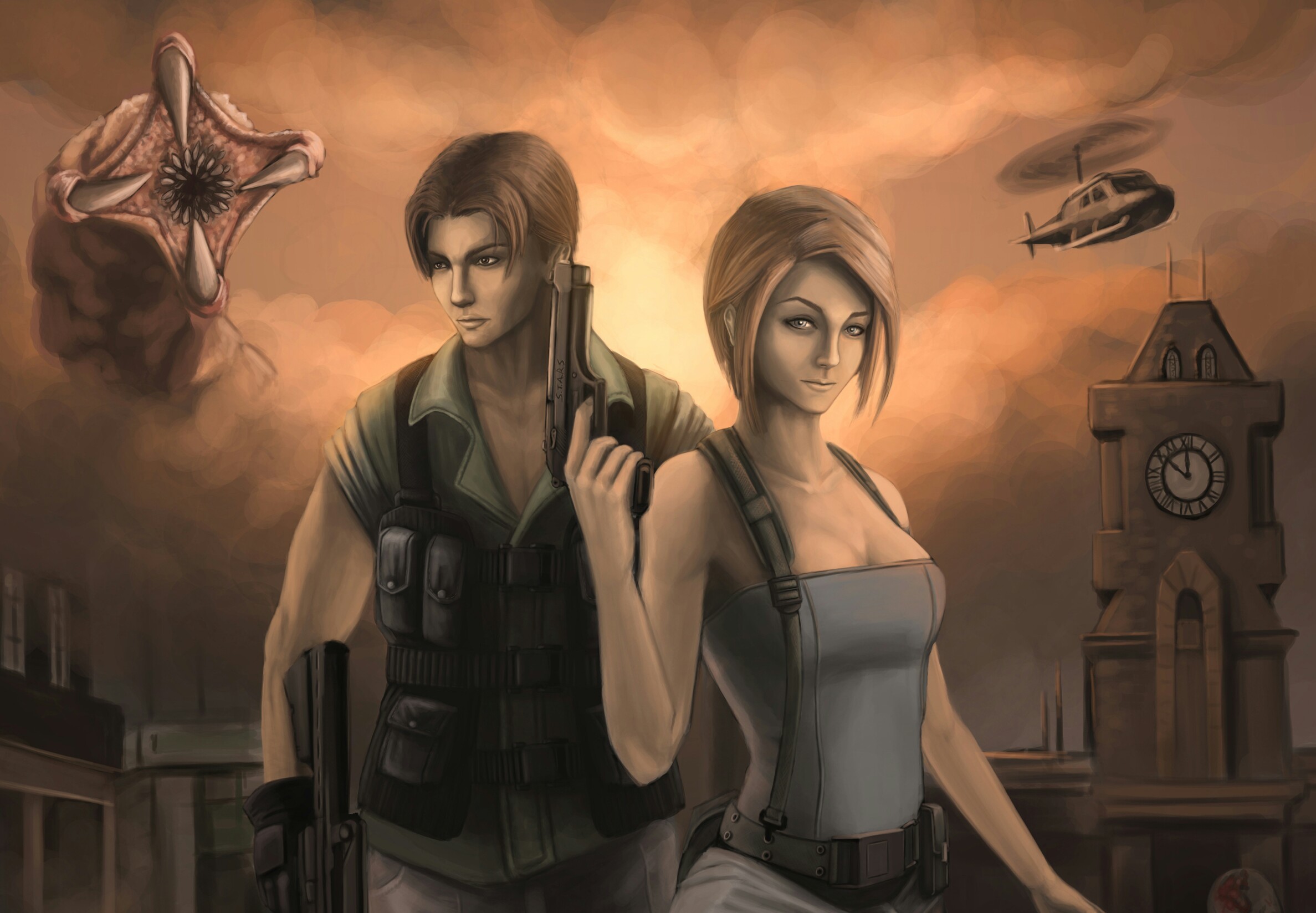 2375x1647 Image Resident Evil 3 jill valentine Carlos Oliveira Games Girls