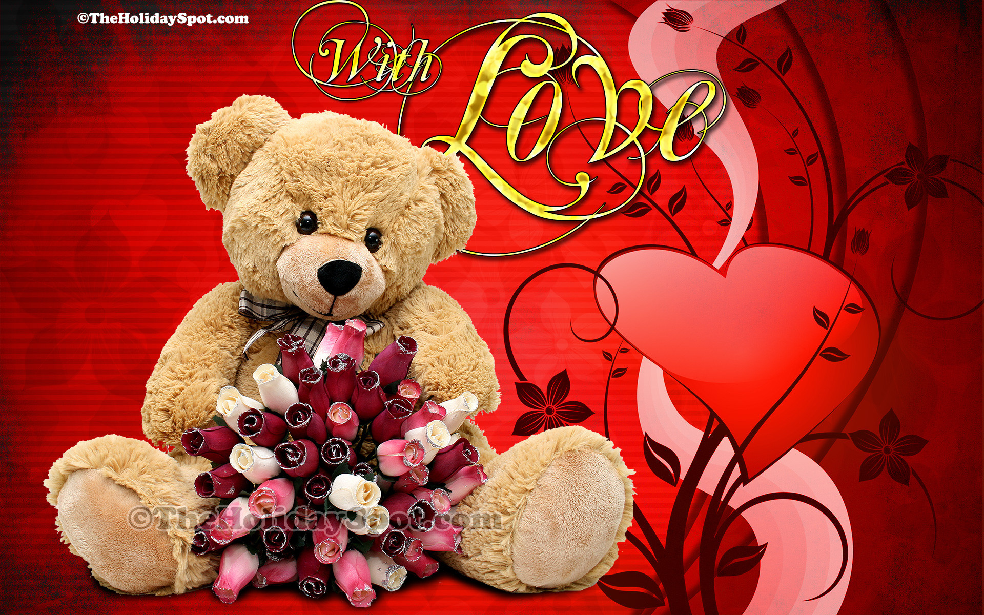 1920x1200 HD Valentine Day wallpaper featuring a teddy with love