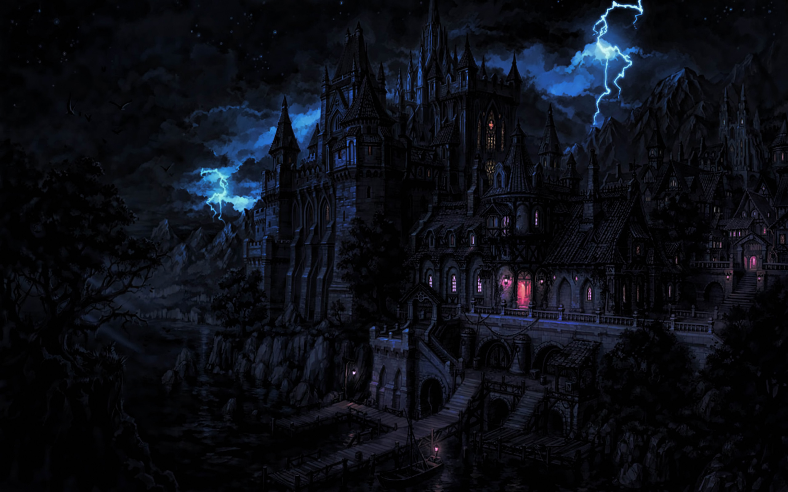 2560x1600 Fantasy - Castle Fantasy Dark Dracula's castle Lightning Wallpaper