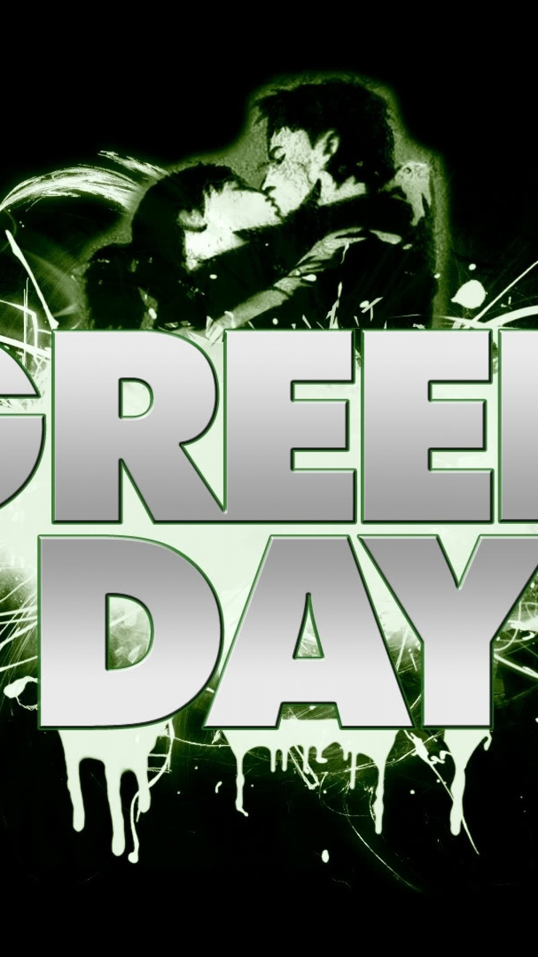 1080x1920  Wallpaper green day, letters, darkness, sign, kiss