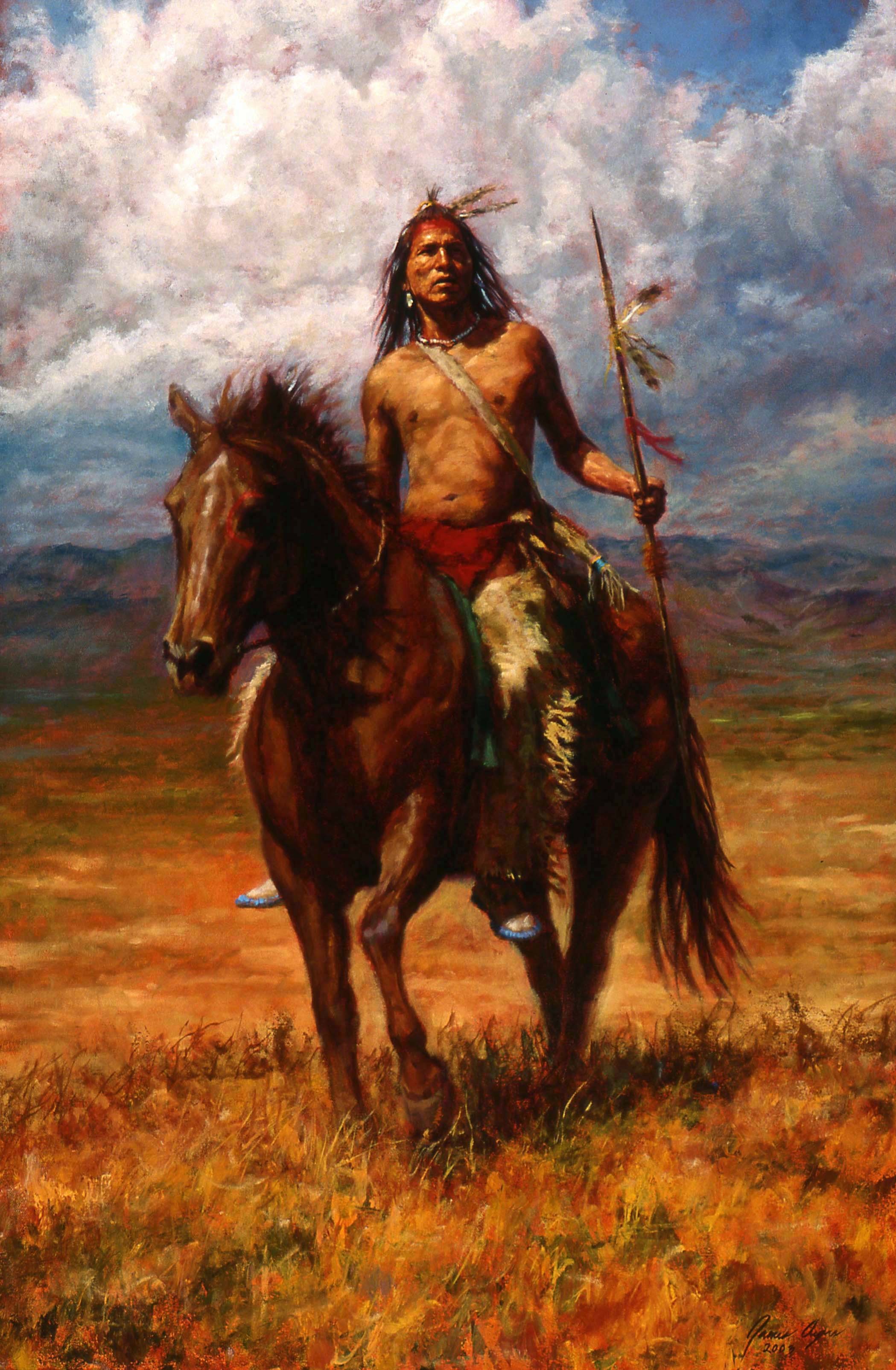 2099x3208 Master of His Land is a painting, featuring a crow man on horseback on the  Great Plains. James Ayers paints historic Crow and Native American peoples