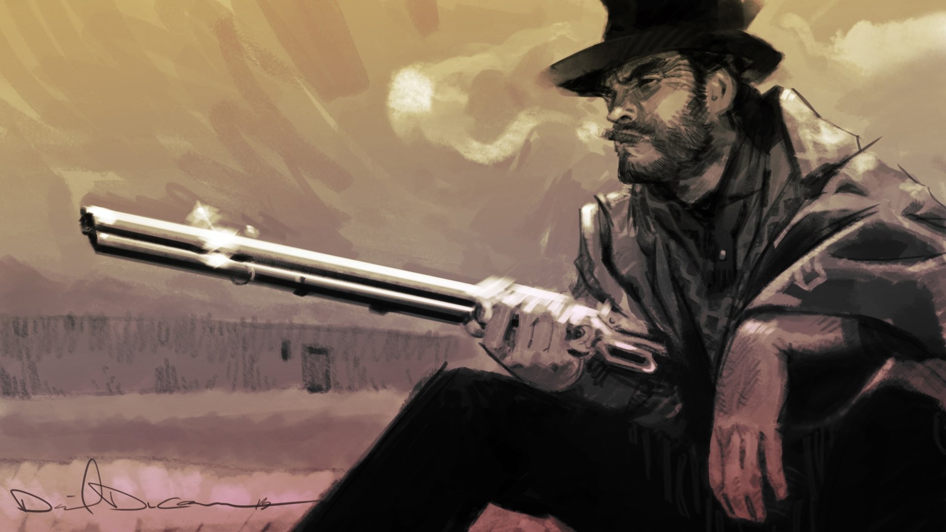 1920x1080 art painting picture pencil a fistful of dollars 1964 . a fistful of  dollars clint eastwood