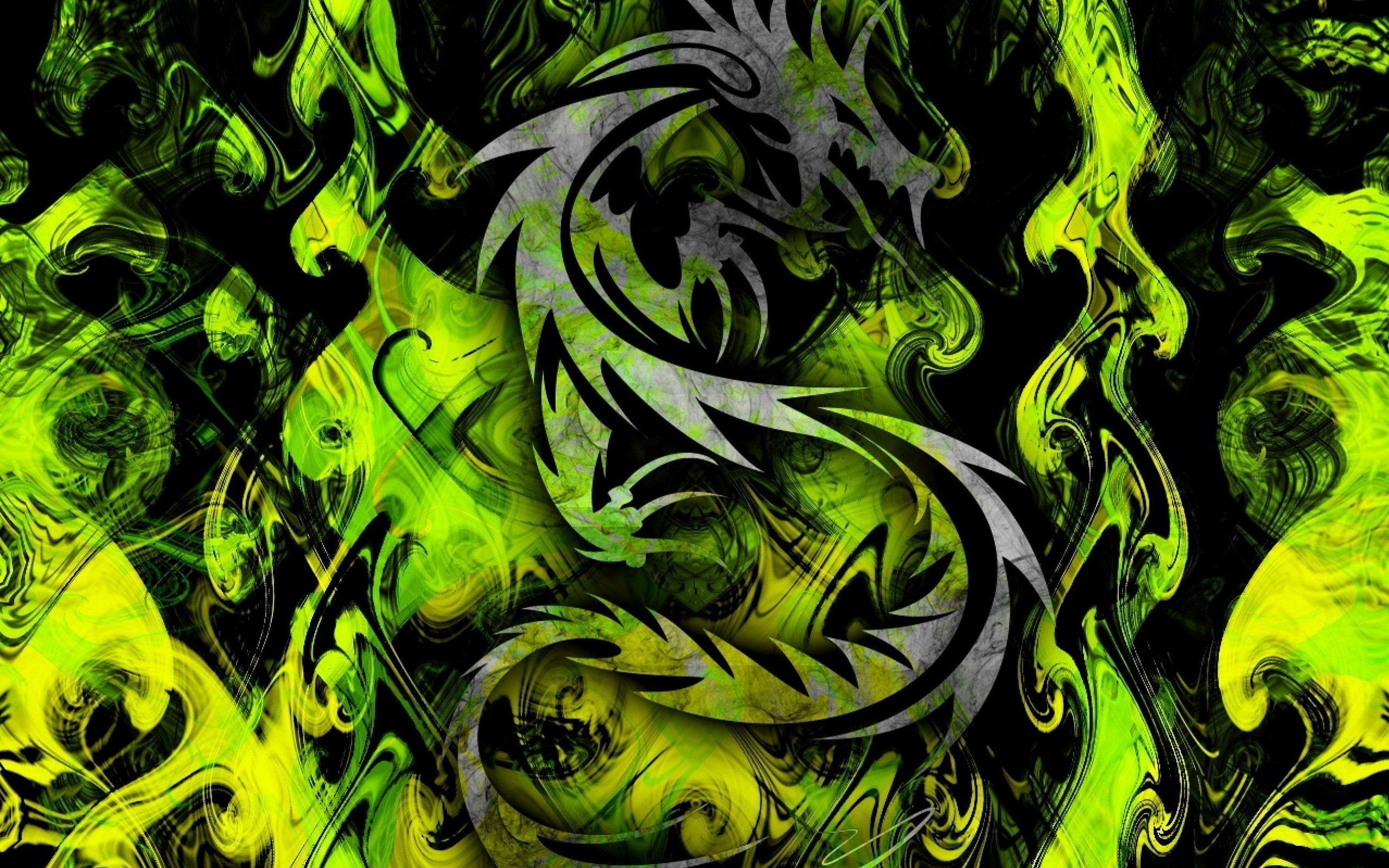 2560x1600 High Resolution Desktop Pictures with Cool Green Tribal Dragon .