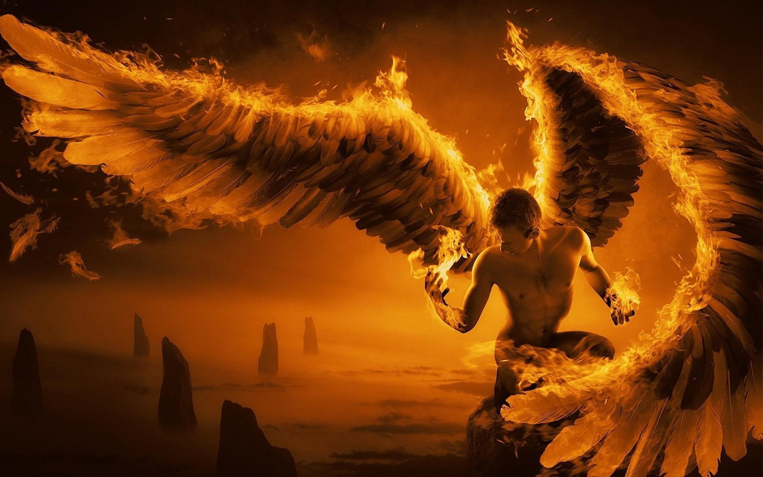 2560x1600 Angel Wings Fire Fantasy Wallpaper