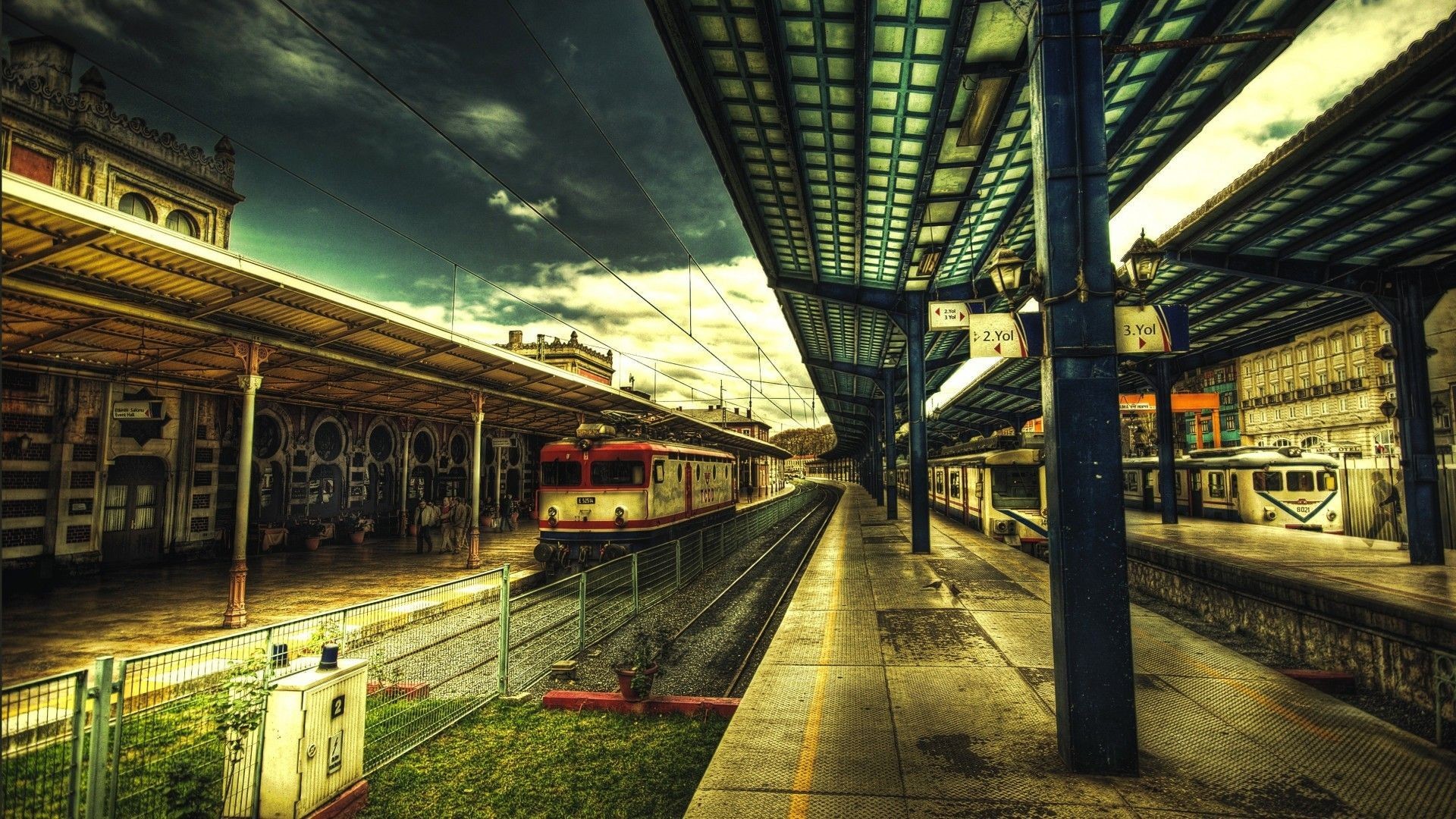 1920x1080 Other: Train Station Hdr Platform Clouds Trains Tracks Photography .