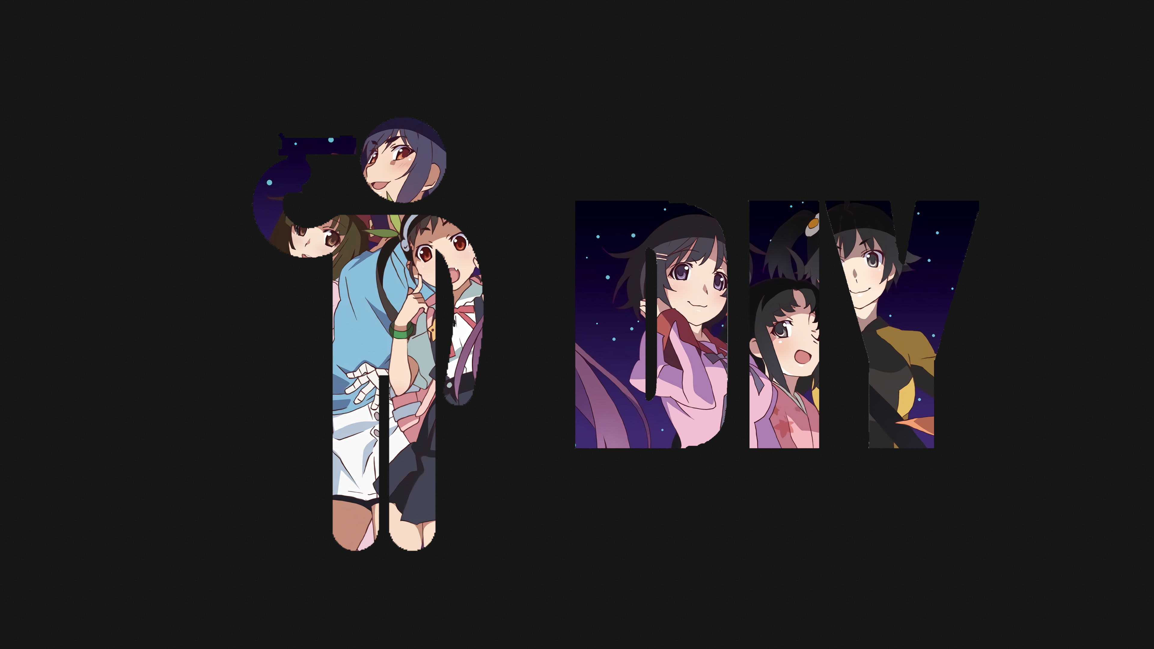 3840x2160 purple hair anime character, Monogatari Series, dark, dark humor,  typography HD wallpaper