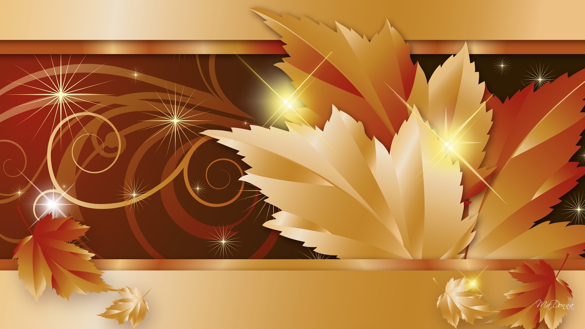 1920x1080 Star Leaves Swirls Rich Brown Glow Fall Luxury Banner Sparkle Autumn Gold  Sophisticated Free Desktop Wallpaper - 