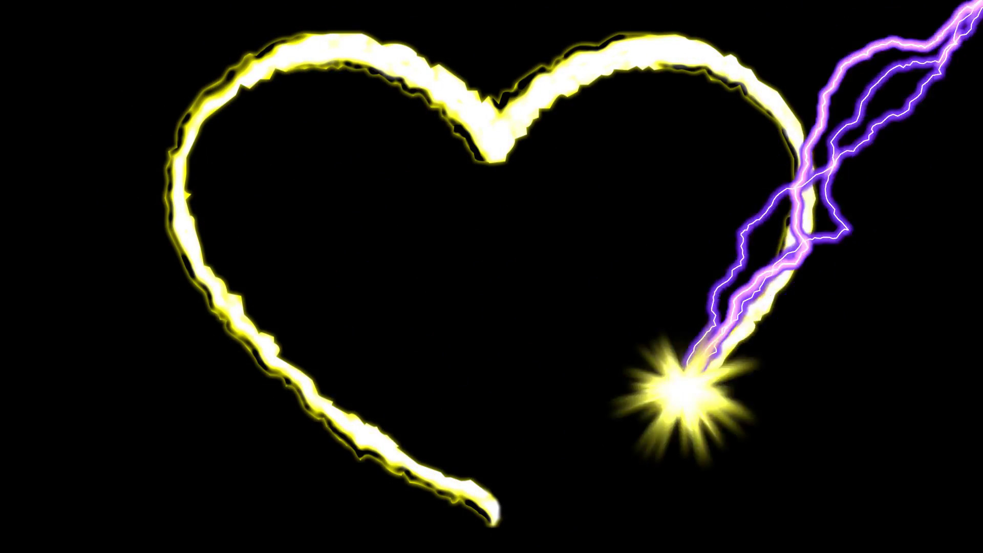 1920x1080 Electric arc draws golden heart shape on black background.2D animation.HD  1080.