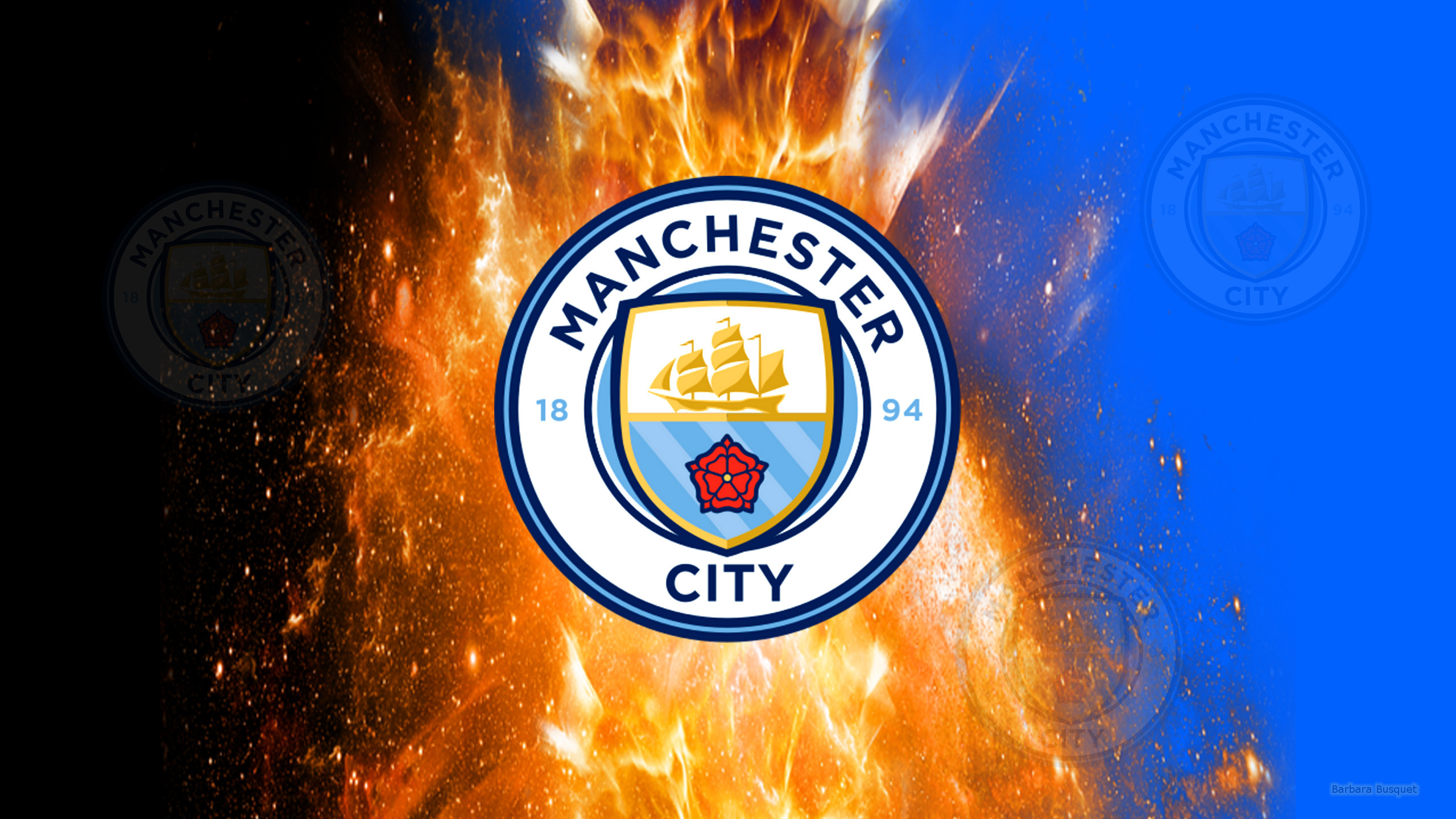 2560x1440 Black blue Manchester City wallpaper with fire