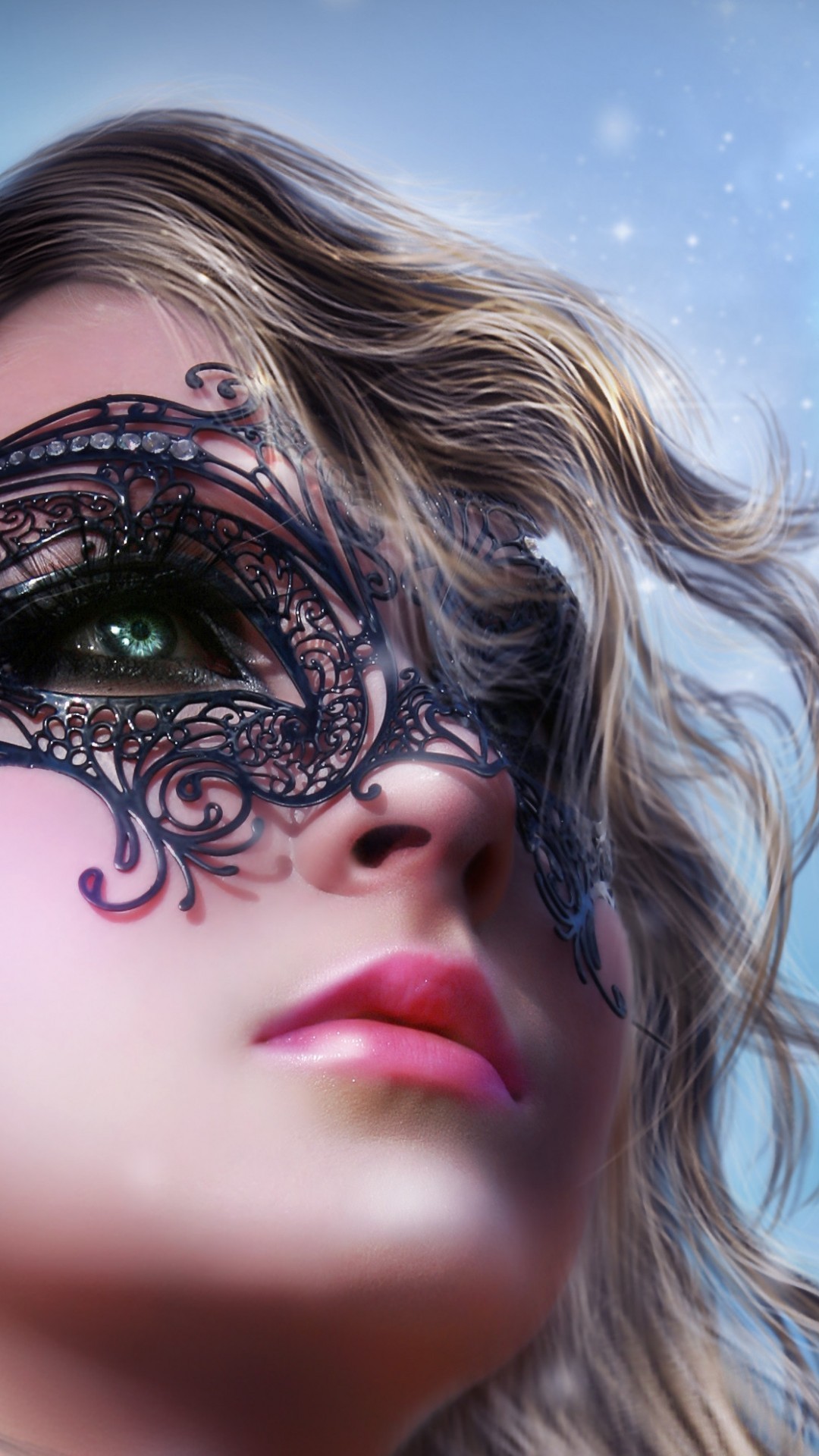 1080x1920 Fantasy Woman, Fairy, Butterflies, Mask, Pink Lipstick, Gothic