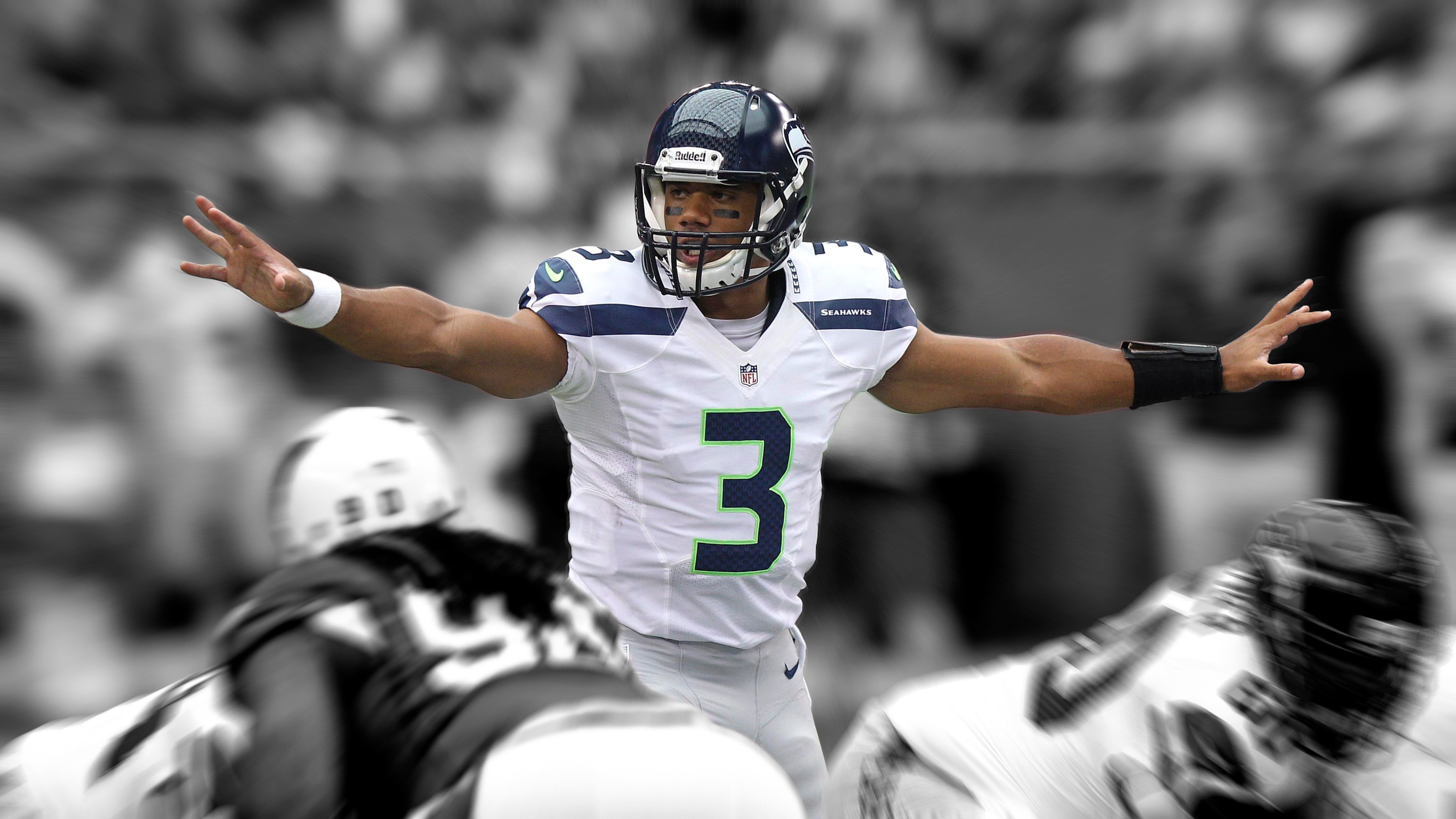 3840x2160 Black and White Russell Wilson 4K Wallpaper