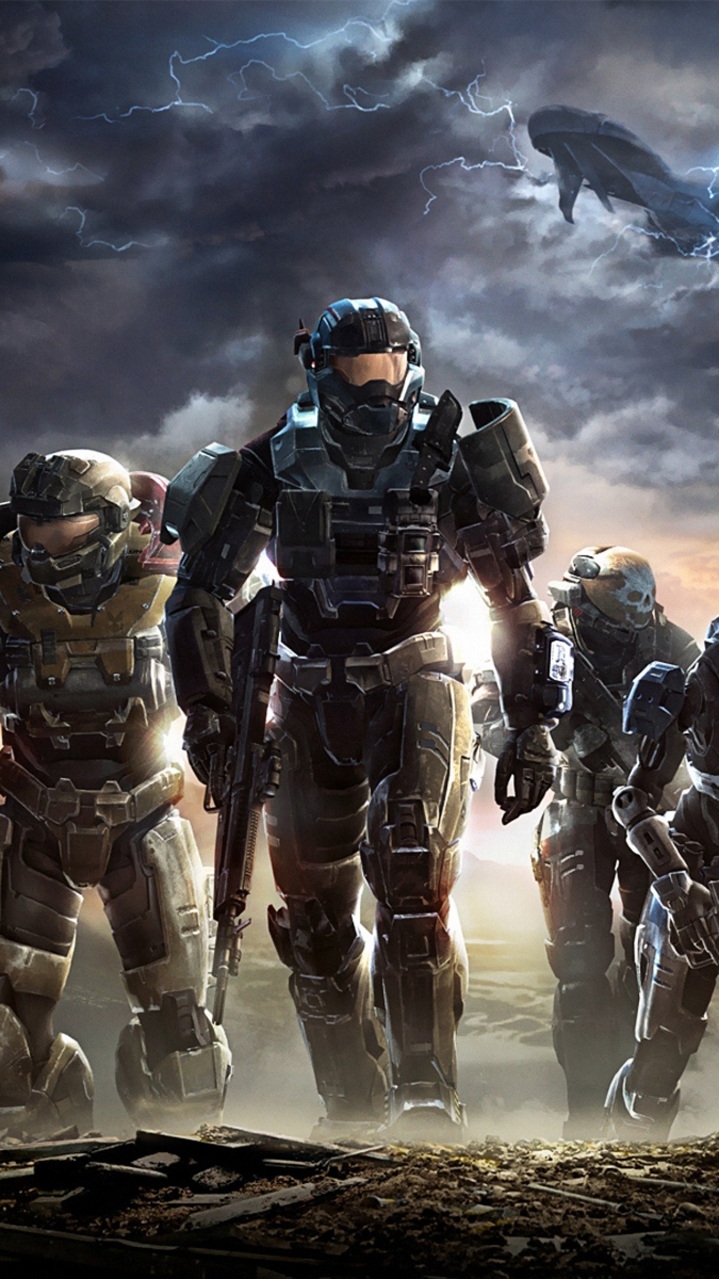 1440x2560  Wallpaper halo, soldiers, sky, clouds, mountains