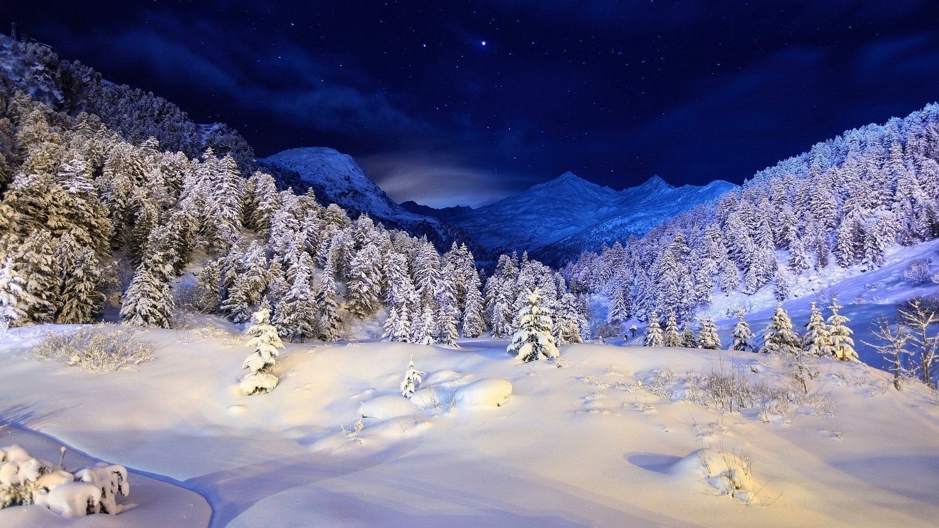 1920x1080 Night Winter Mountain Scenes