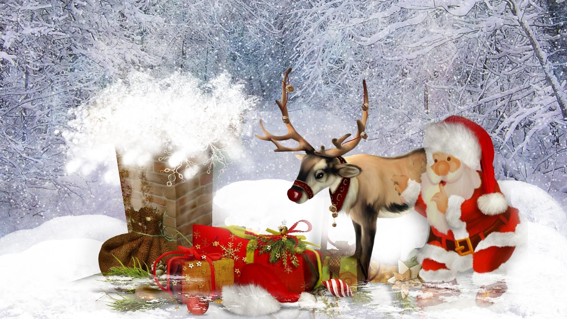 1920x1080 Santa and His Reindeer Desktop Wallpapers