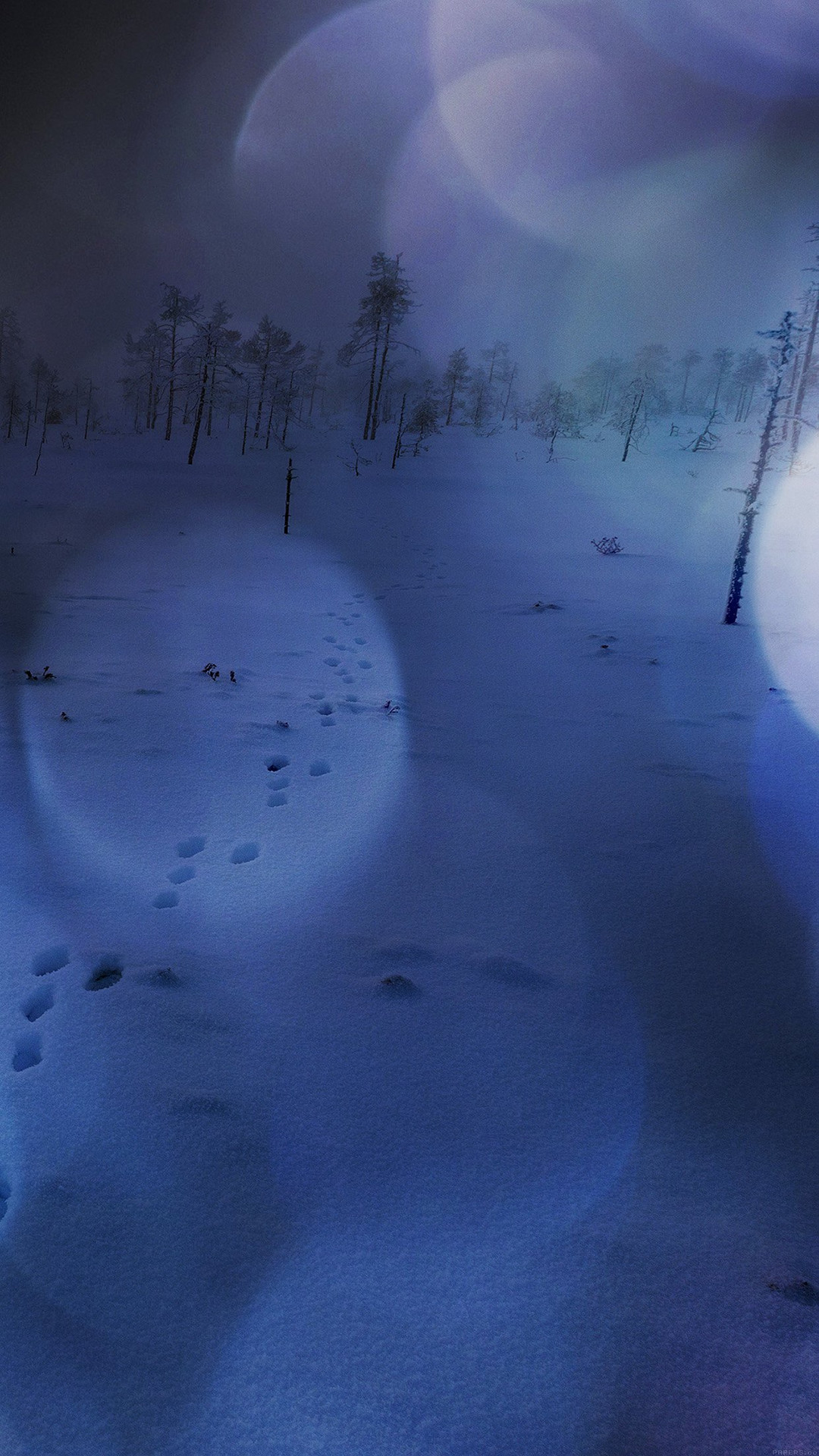 1080x1920 Snow Walk Winter Dark Blue Bokeh Footprints Nature iPhone 6 wallpaper