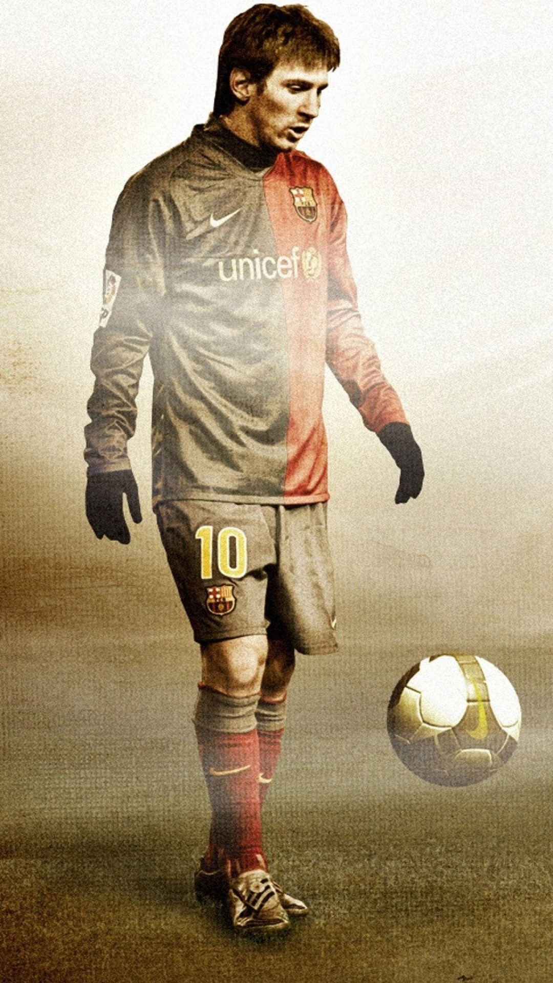 1080x1920 Download Lionel Messi FC Barcelona Grunge Texture Wallpaper