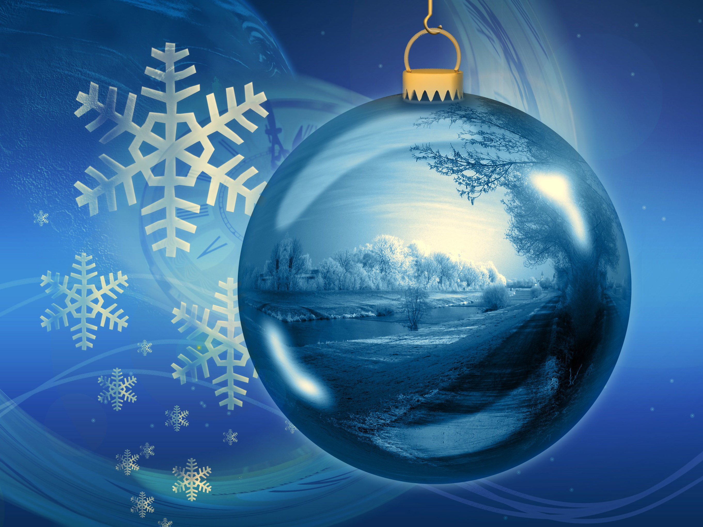 2722x2041 blue christmas wallpaper of a ball or bauble decoration