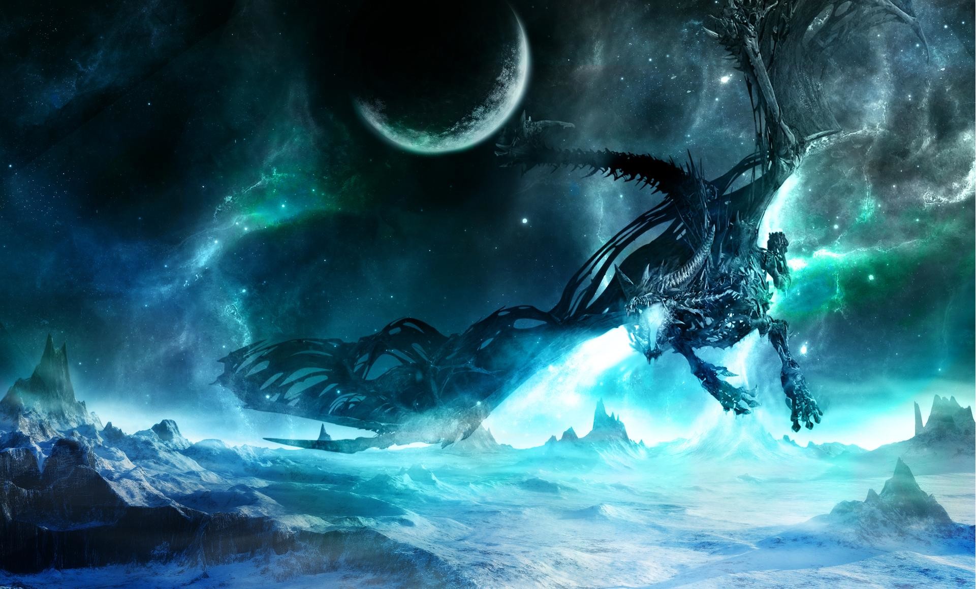 1921x1160 Computerspiele - World Of Warcraft: Wrath Of The Lich King Sterne Gebirge  Mond Landschaft Drachen