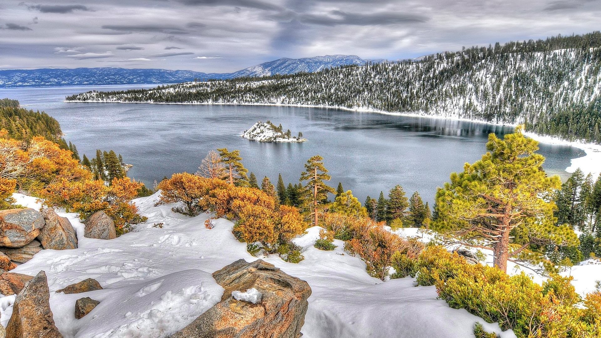 1920x1080 Lakes - Autumn Lake California Winter Tahoe Nevada Green Nature Background  Vector for HD 16: