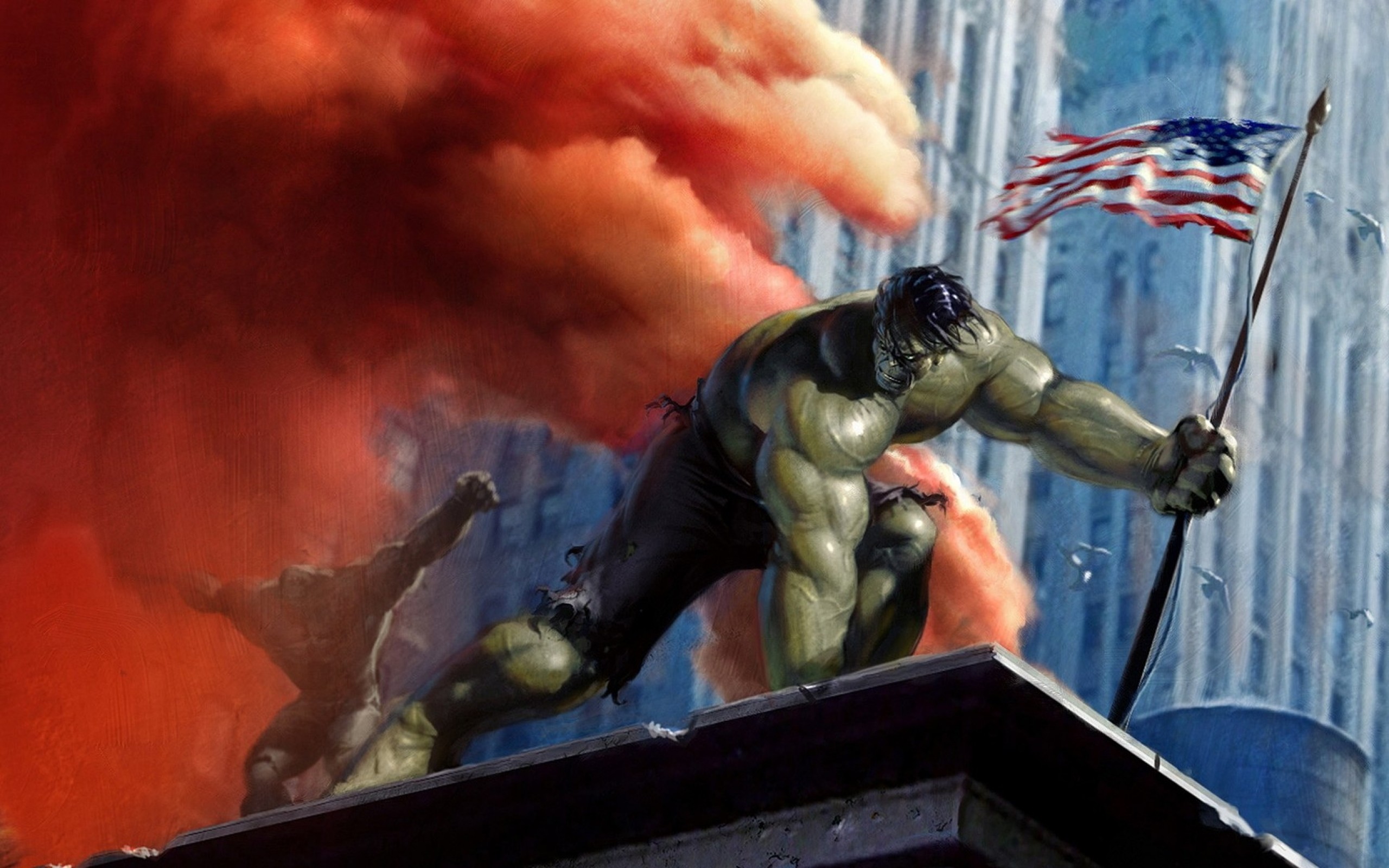 2560x1600 hulk comic character smoke buildings marvel comics american flag marvel Wallpaper  HD