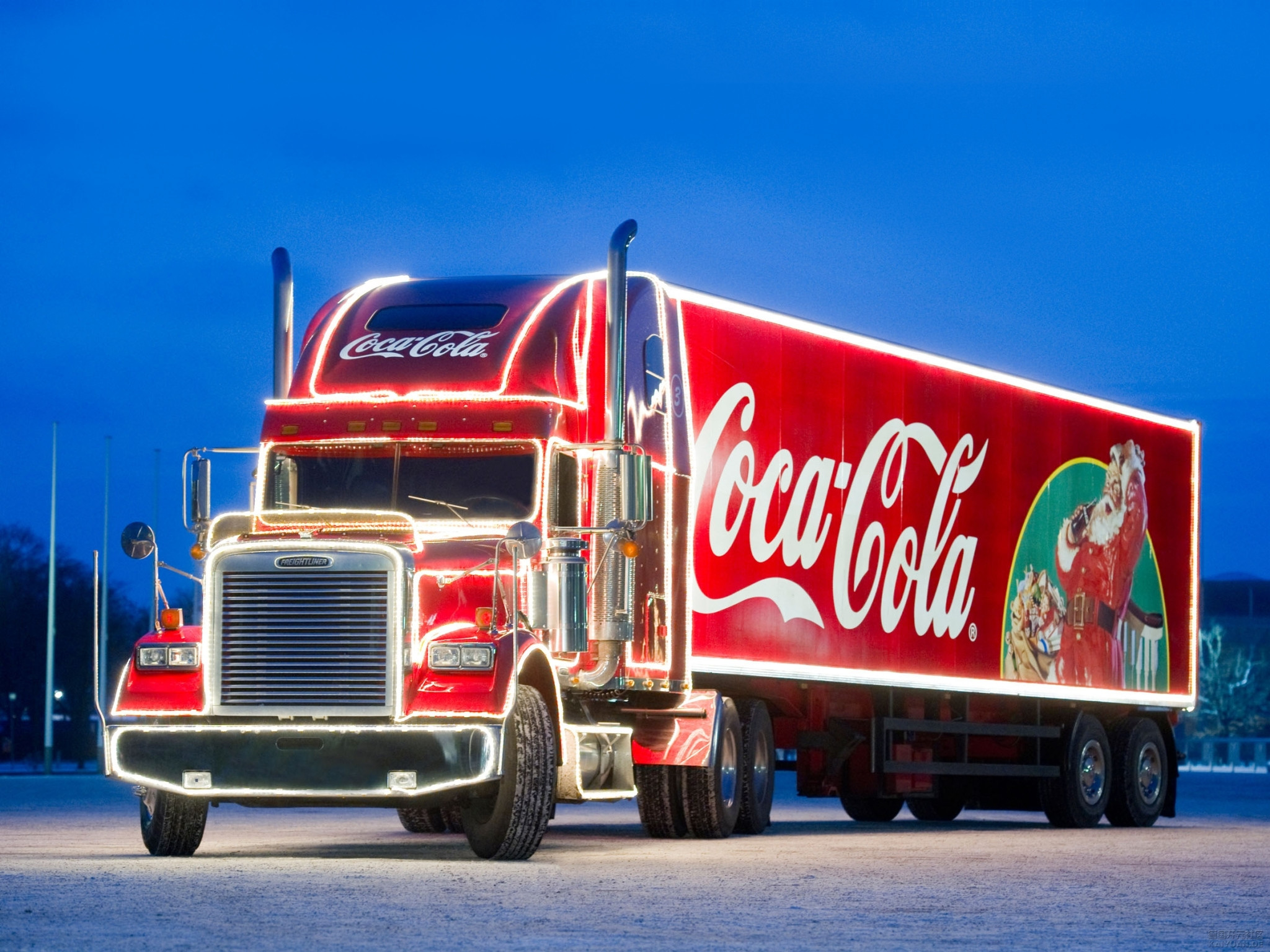2048x1536 2009 Freightliner Classic Coca Cola Christmas semi tractor drink wallpaper