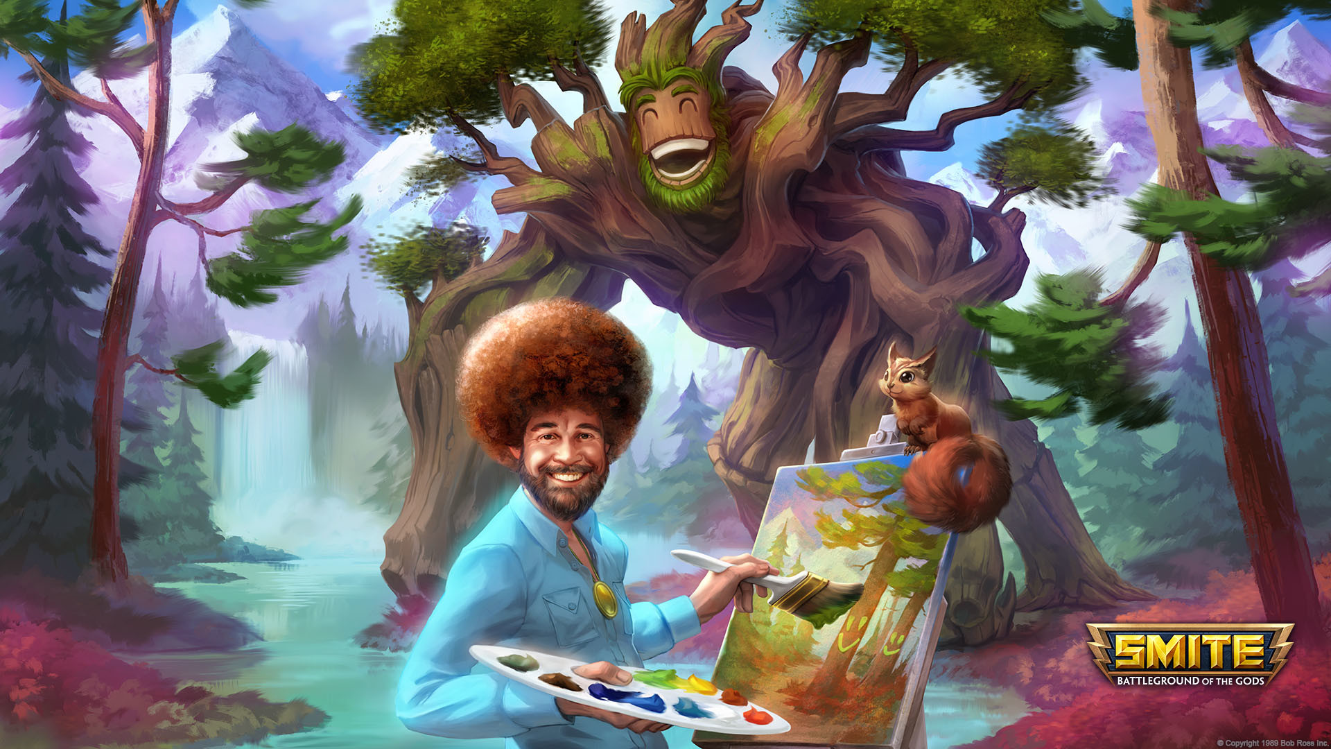 1920x1080 'Smite' adds Bob Ross as a paint-throwing playable character