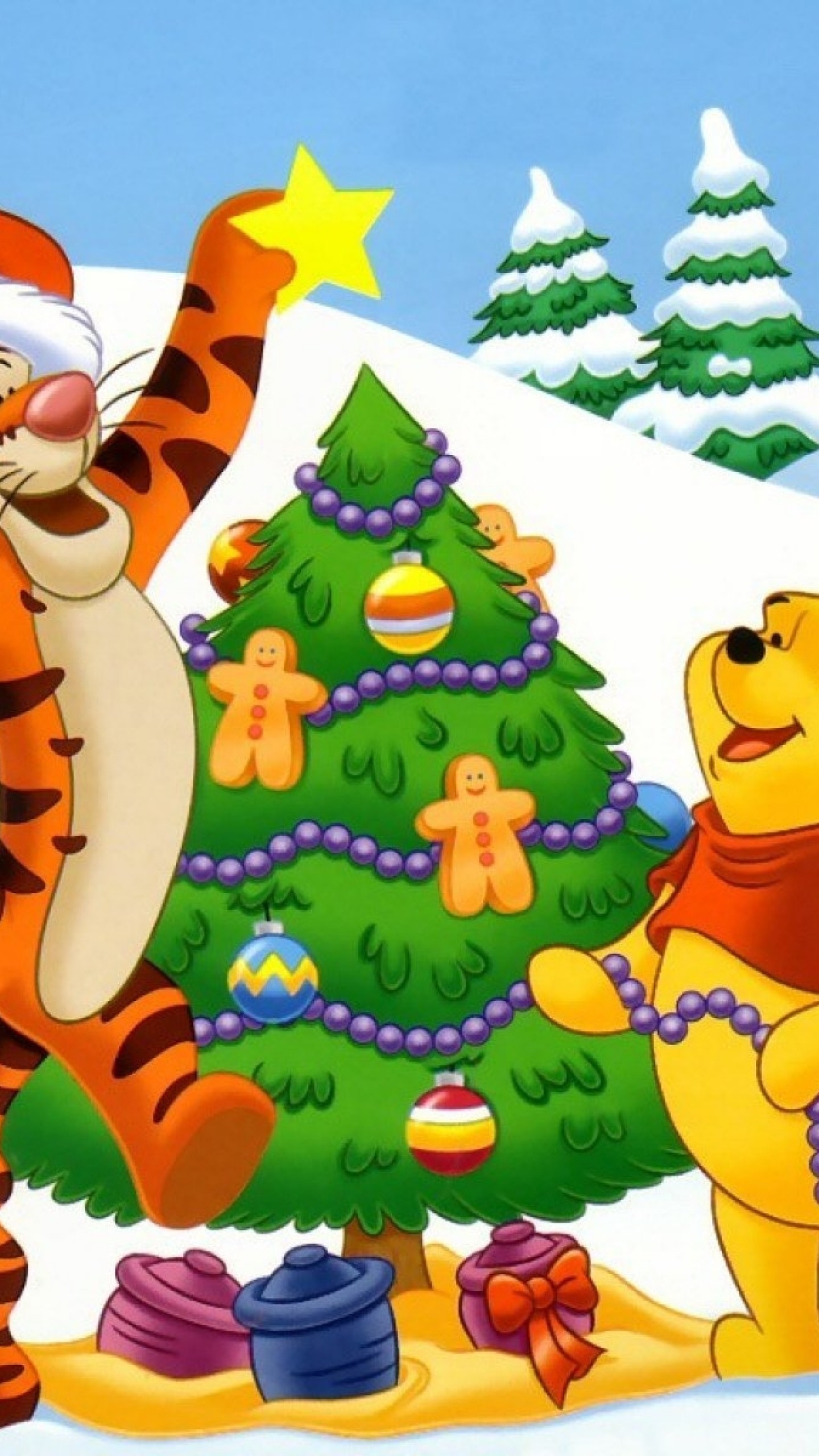 1440x2560  Wallpaper new year, christmas, cartoon film, bear cub, tiger,  winnie