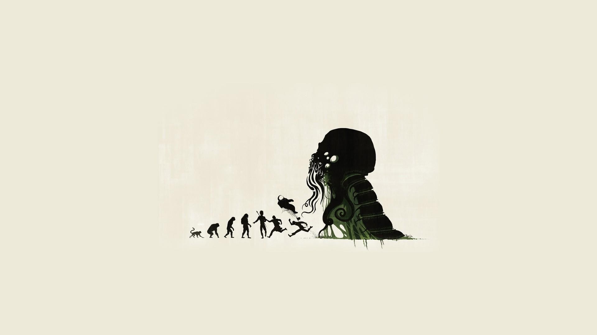 1920x1080 General  evolution Cthulhu artwork minimalism horror H. P.  Lovecraft white background simple background