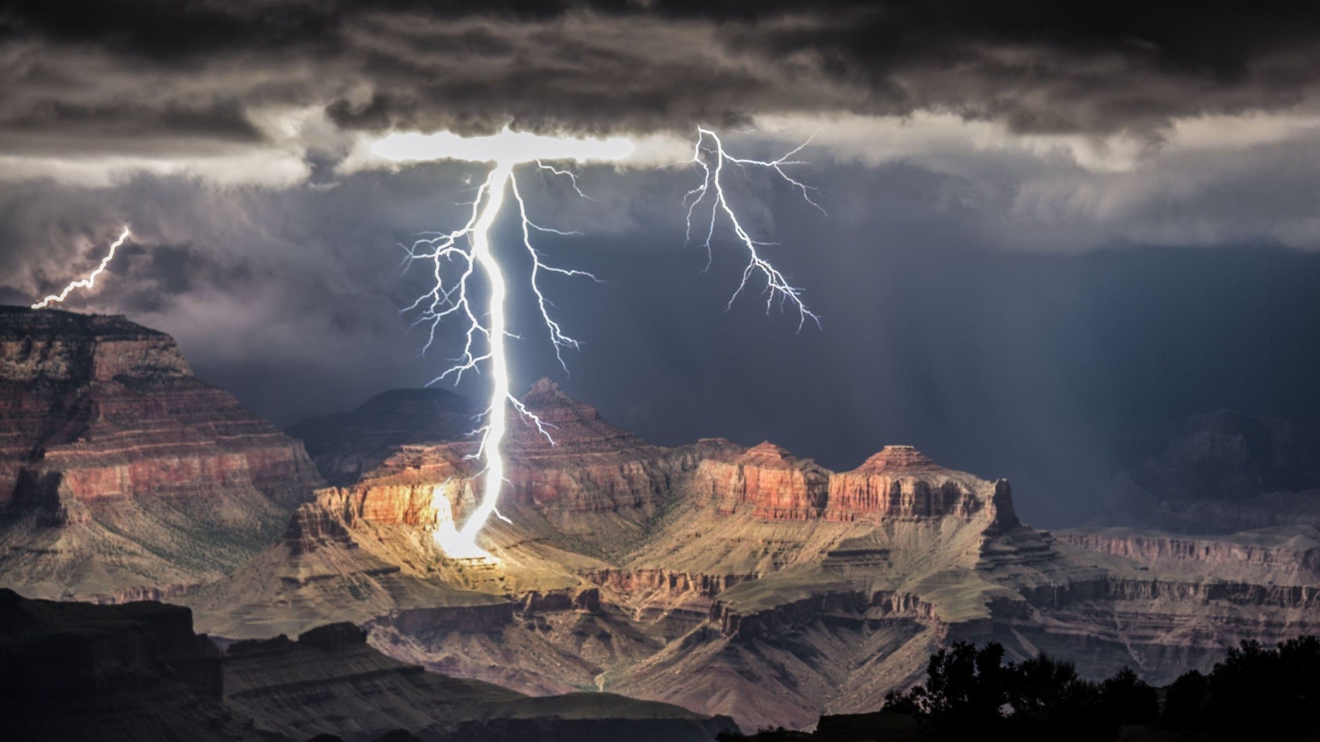 1920x1080 The Grand Canyon - lightning strike at night []