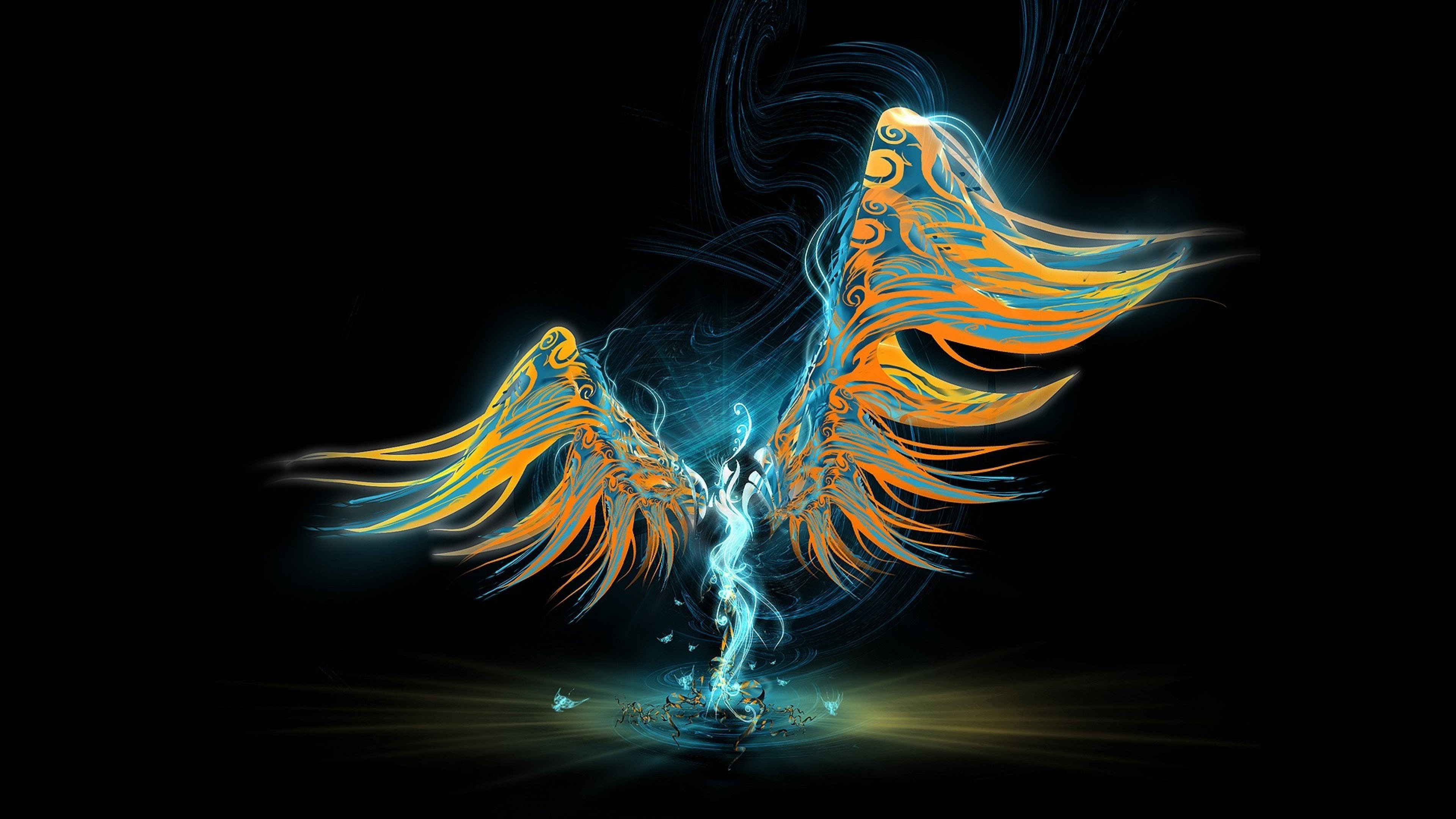 3840x2160  Wallpaper angel, wings, light, pattern