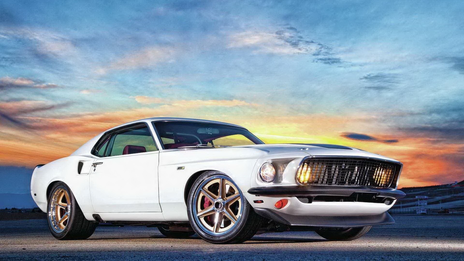 1920x1080  Wallpaper ford mustang, muscle car, white, side view