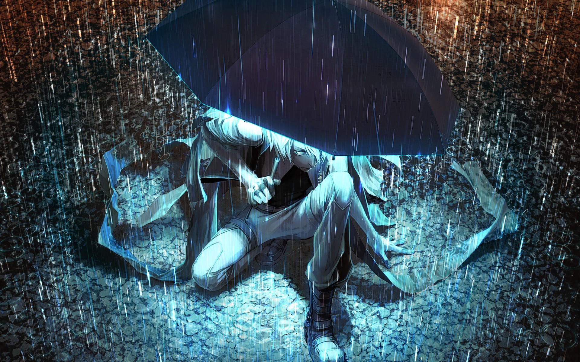 1920x1200 New Anime Wallpaper In Rain With Umbrella