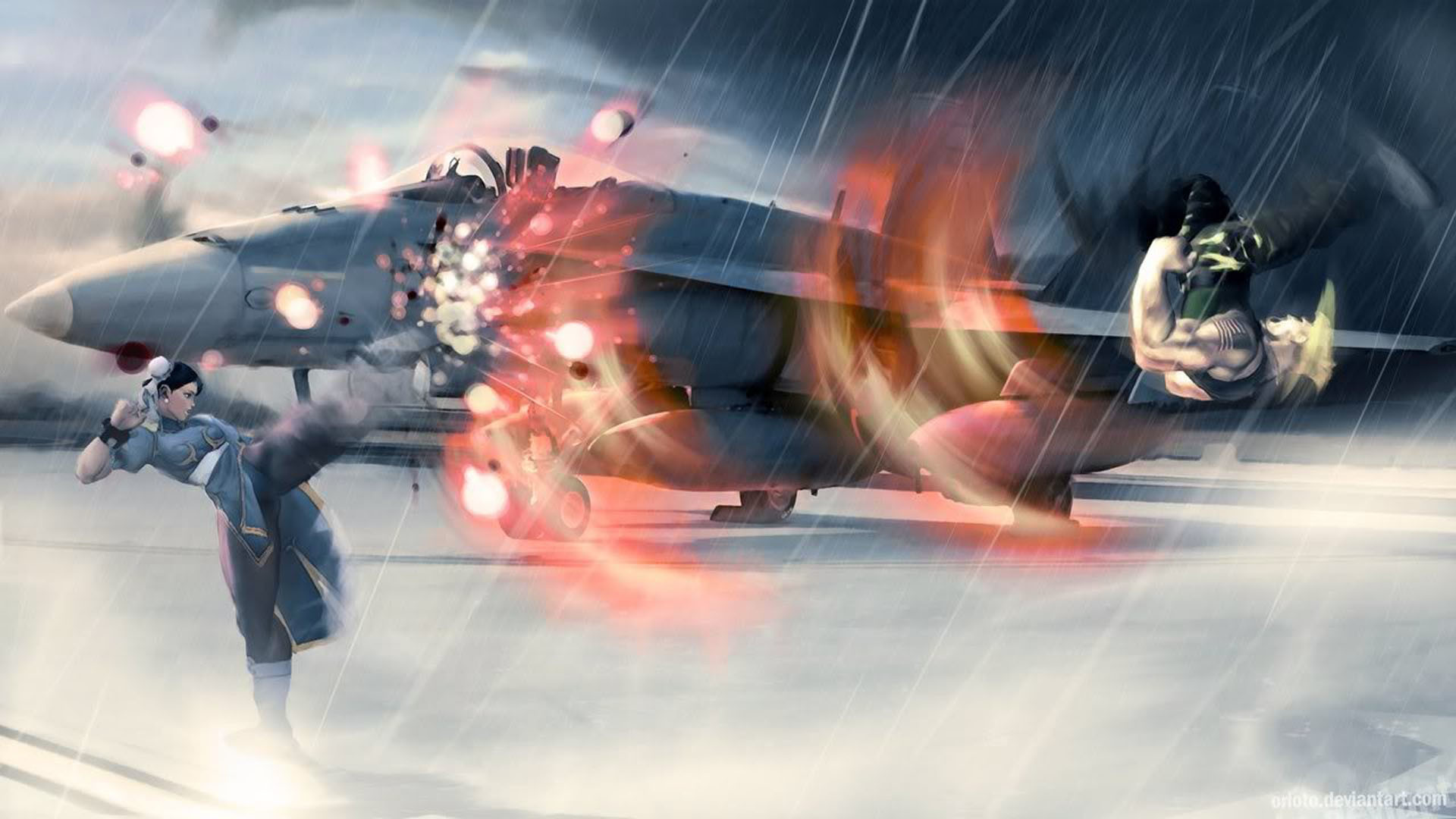 1920x1080 previous street fighter 2 wallpaper. Chun Li And Ken Fighting With Fighter  Jet