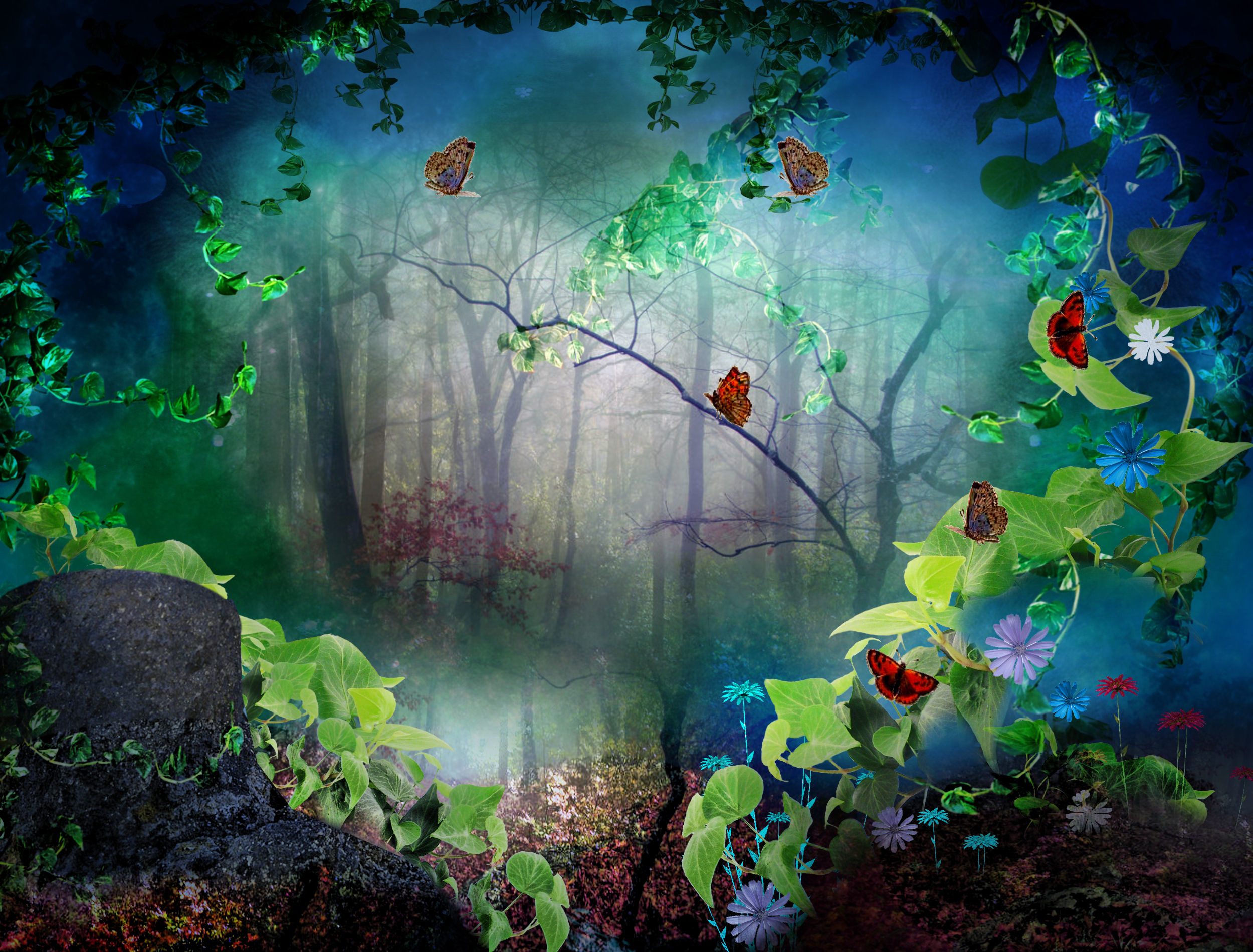 2500x1900 Butterfly Forest Background Wallpaper