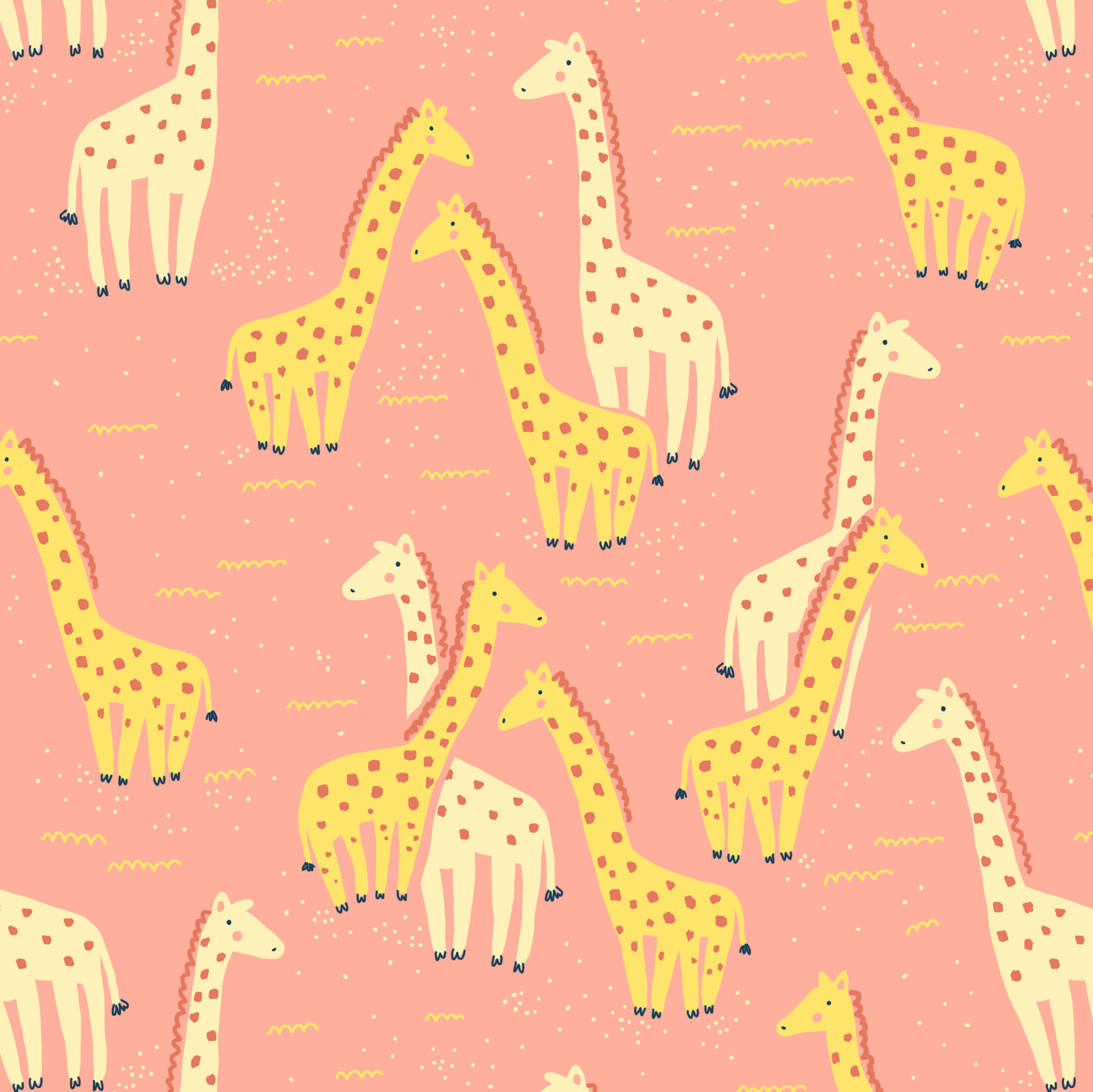 2063x2062 Pink and Yellow Giraffes - Pattern designed by Emily Isabella