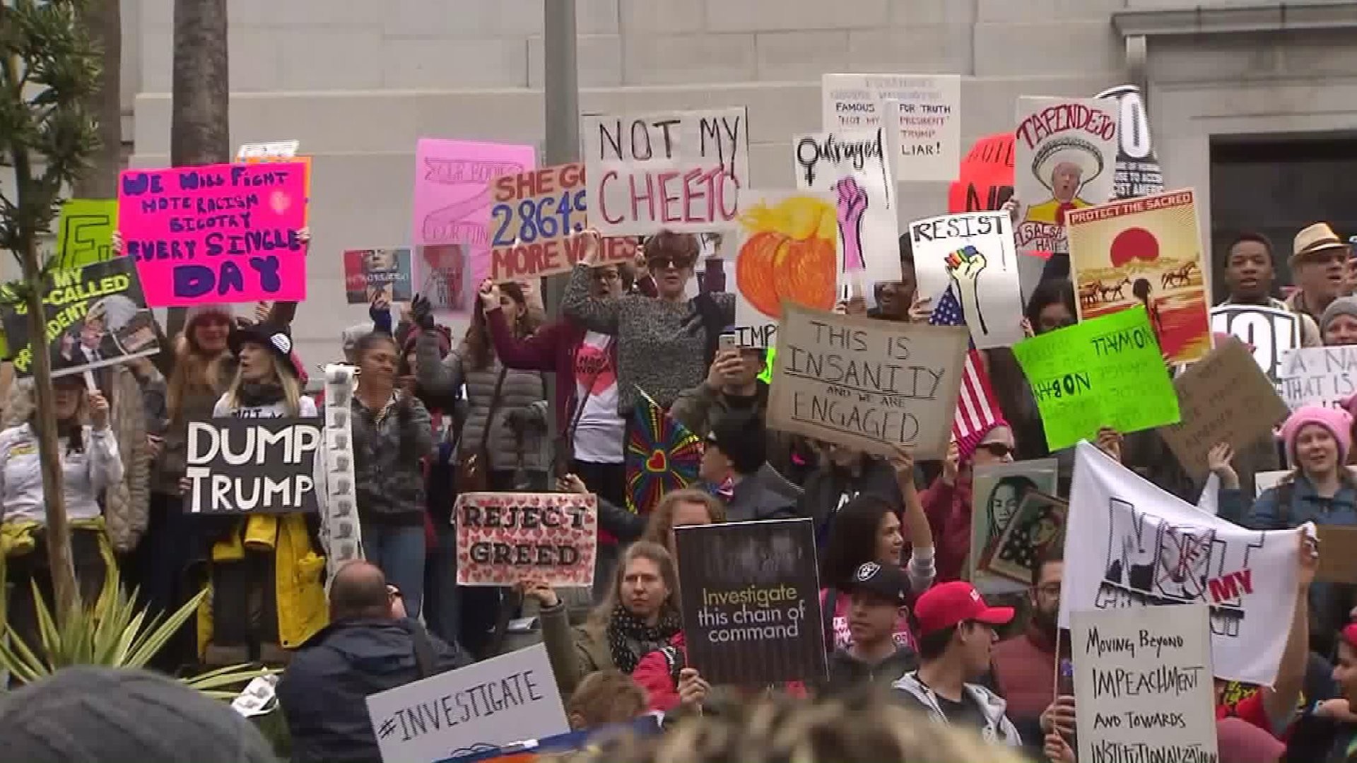 1920x1080 Protesters gather on the steps of Los Angeles City Hall for "Not My Presidents  Day