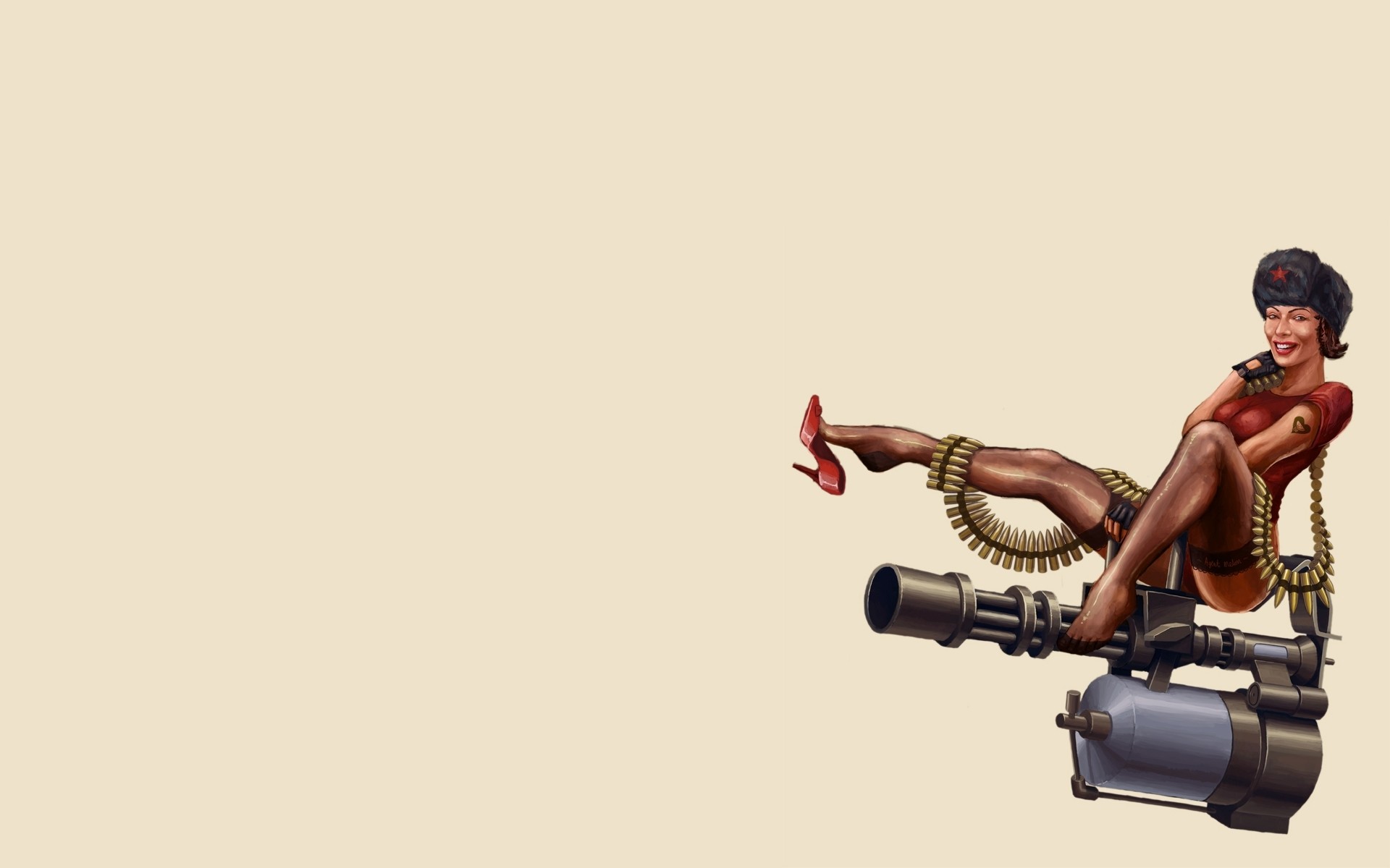 1920x1200 Tattoos stockings soviet weapons high heels team fortress 2 sitting simple background  pin up girls Wallpaper