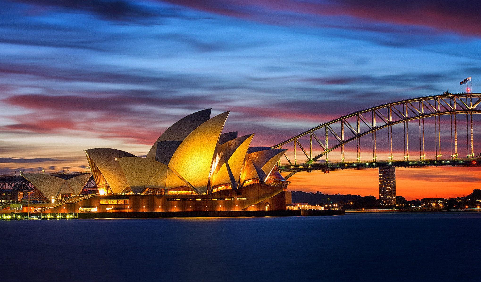 2039x1197 Man Made - Sydney Opera House Man Made Bridge Sydney Harbor Wallpaper