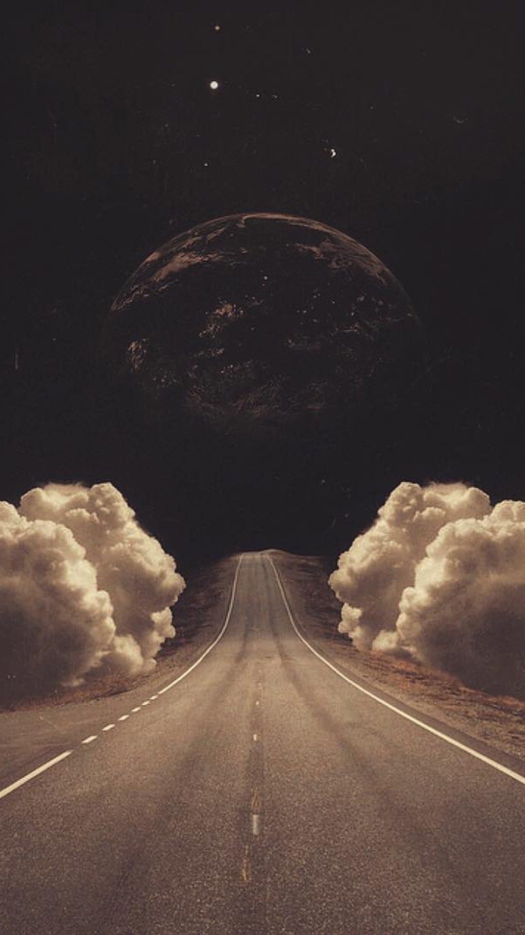 1080x1920 Surreal Art Collage Road Clouds Planet iPhone 8 wallpaper
