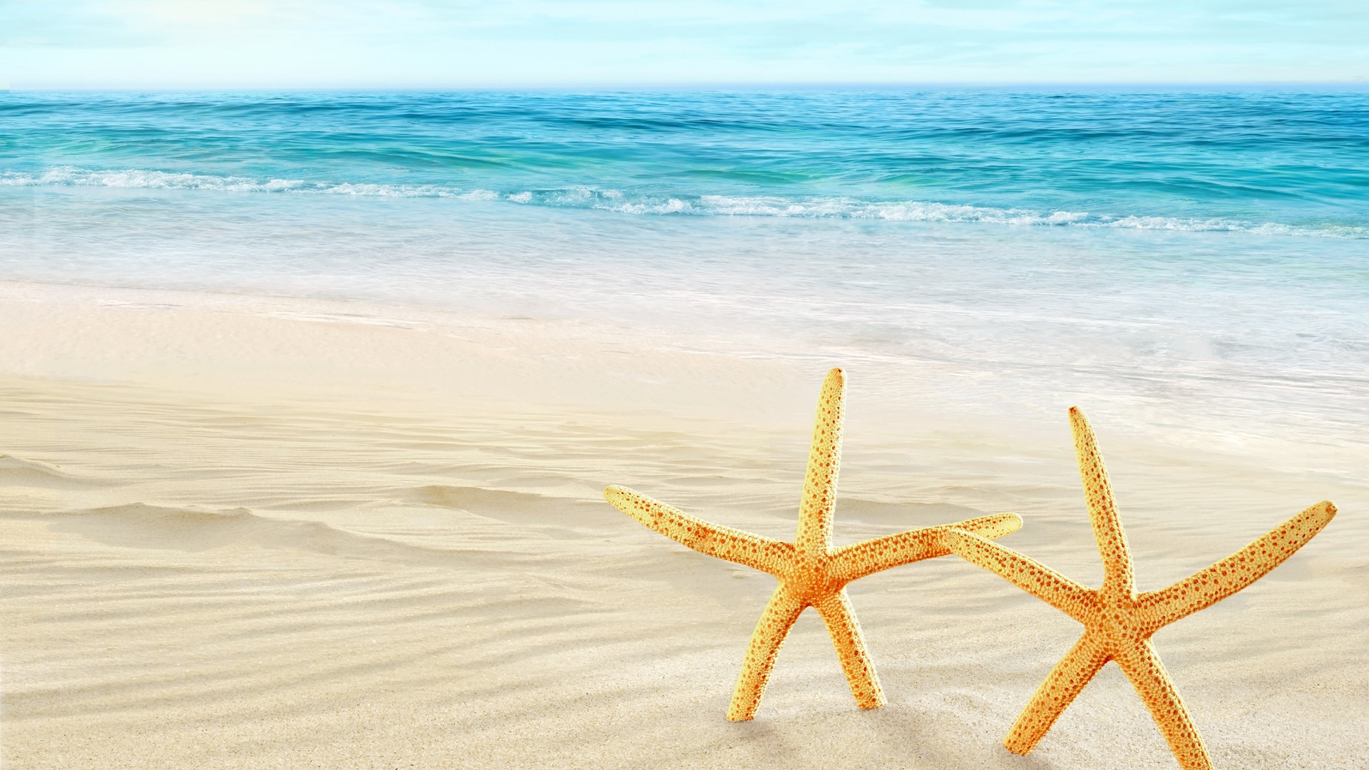1920x1080 Nice summer beach, sea and starfish theme: