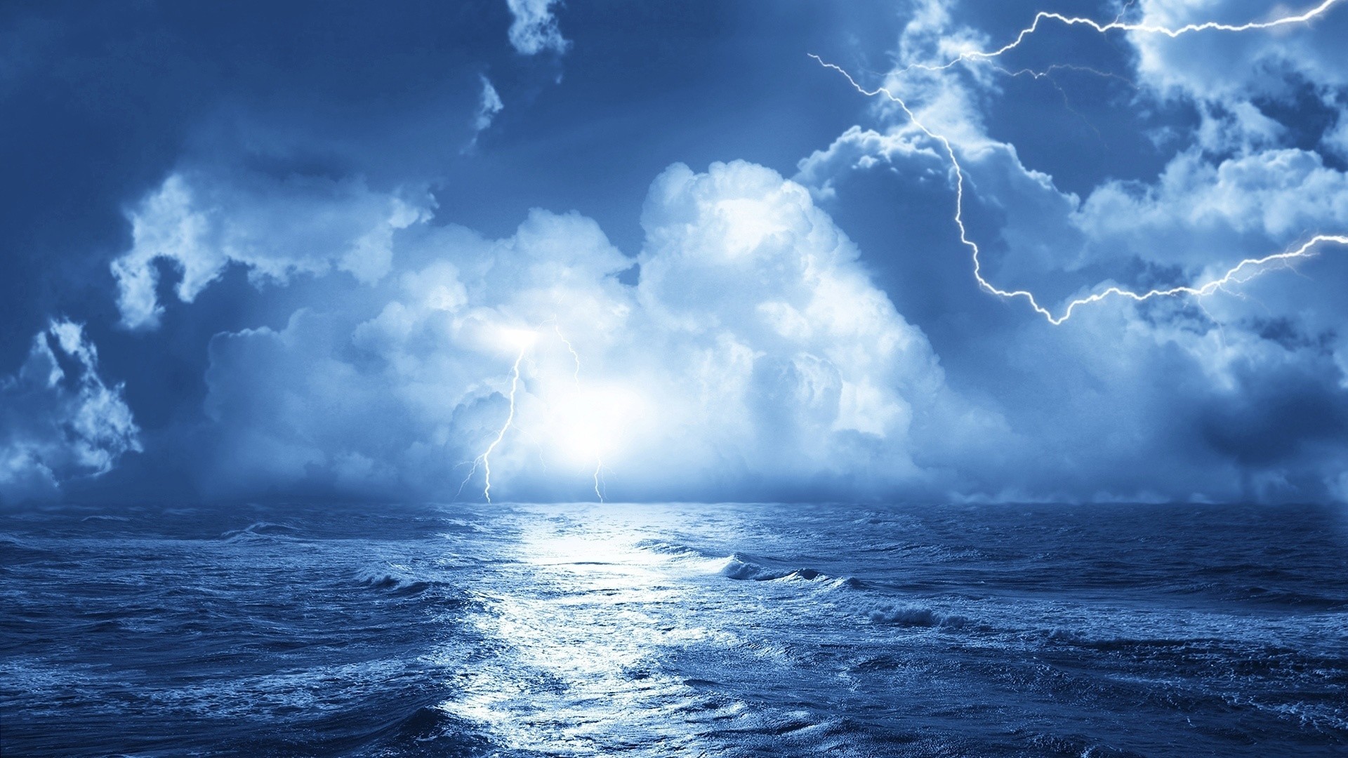1920x1080  Wallpaper lightning, sea, storm, clouds, waves, elements, category